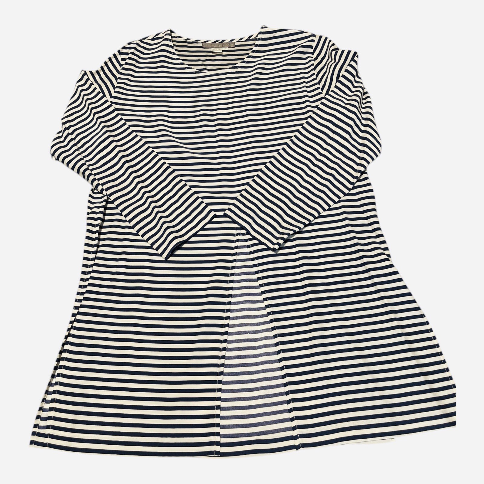 Vintage Silk Tunic Blouse Blue White Nautical Stripe Front And Side Slits Small