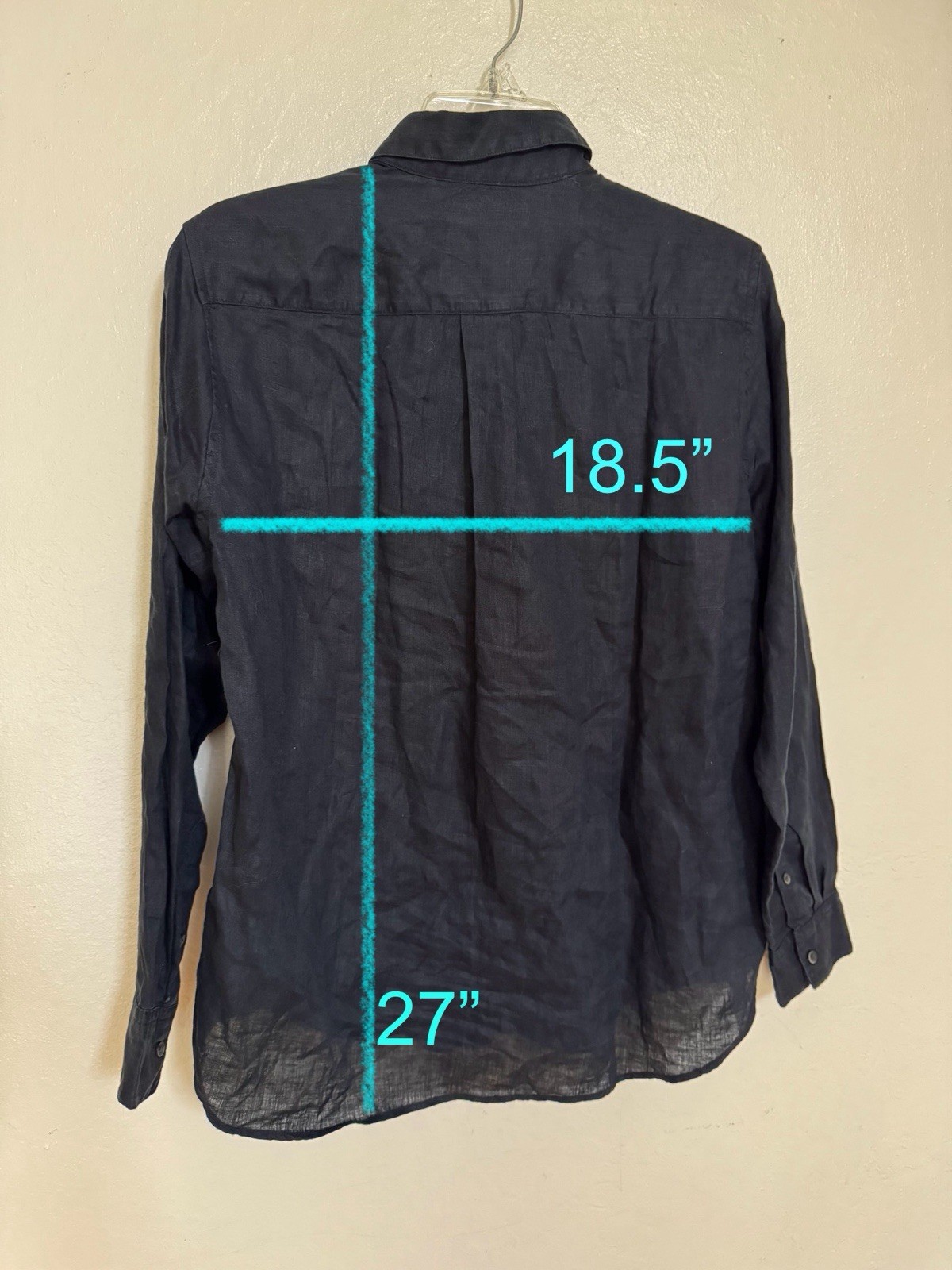 Uniqlo 100% Linen Button Up Shirt Dark Teal Navy Long Sleeve Collared Sz S READ