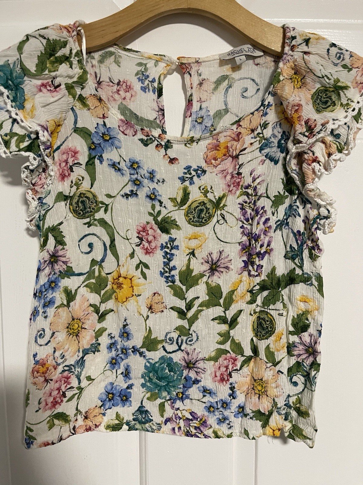Rachel Zoe Women’s Floral Blouse Flutter Sleeve Large Blouse, Boho, Garden