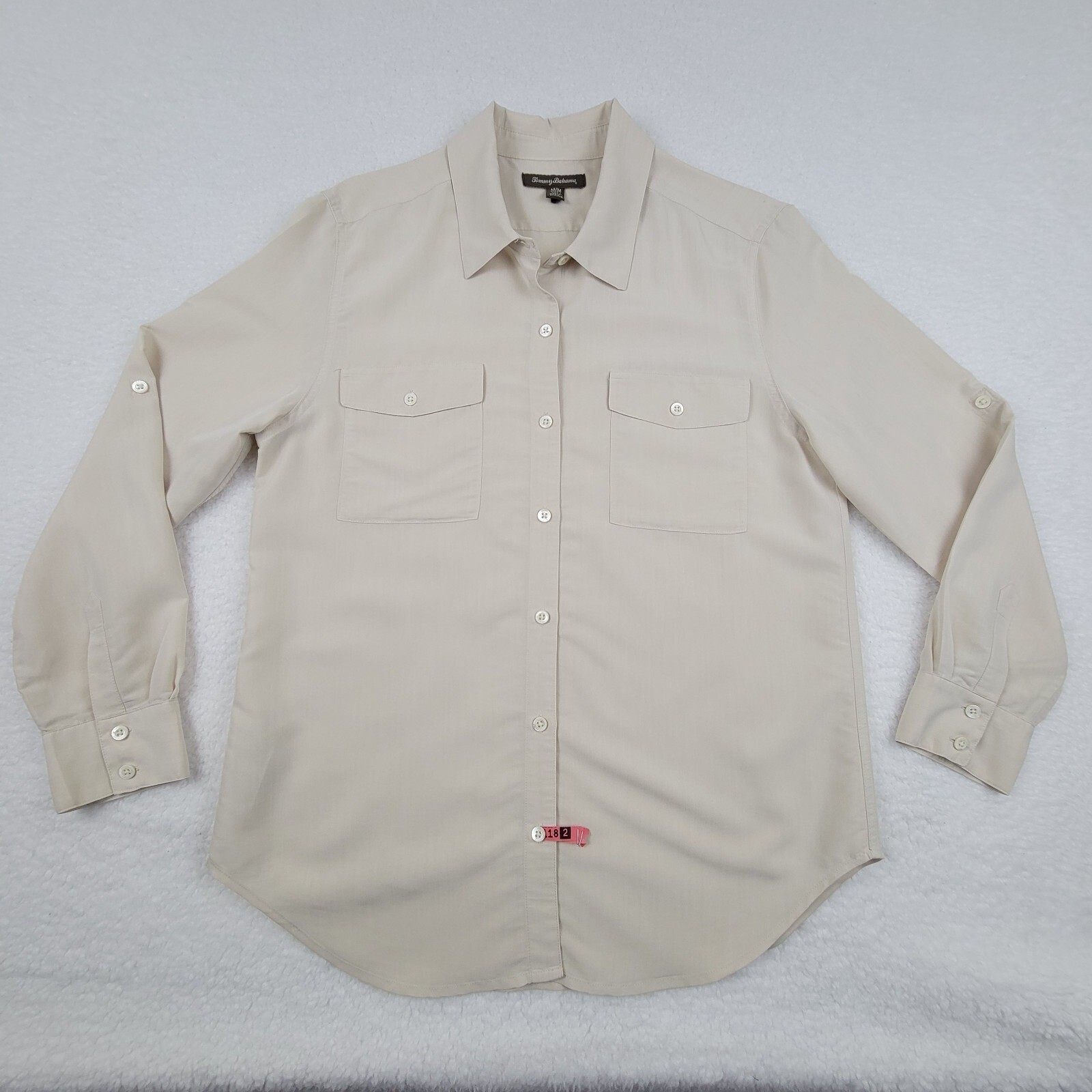 Tommy Bahama Button Up Shirt Modal Polyester Blend Womens Medium M Light Khaki