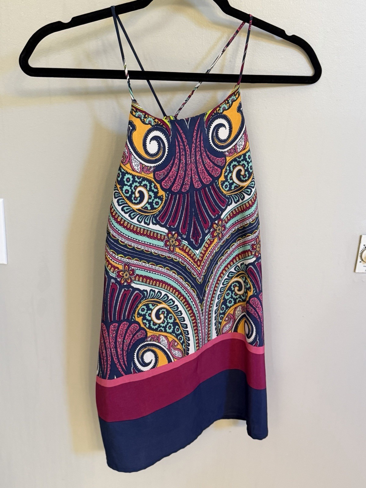 Renee C Stitch Fix Multicolor Paisley Print Halter Top Scarf Border Hem
