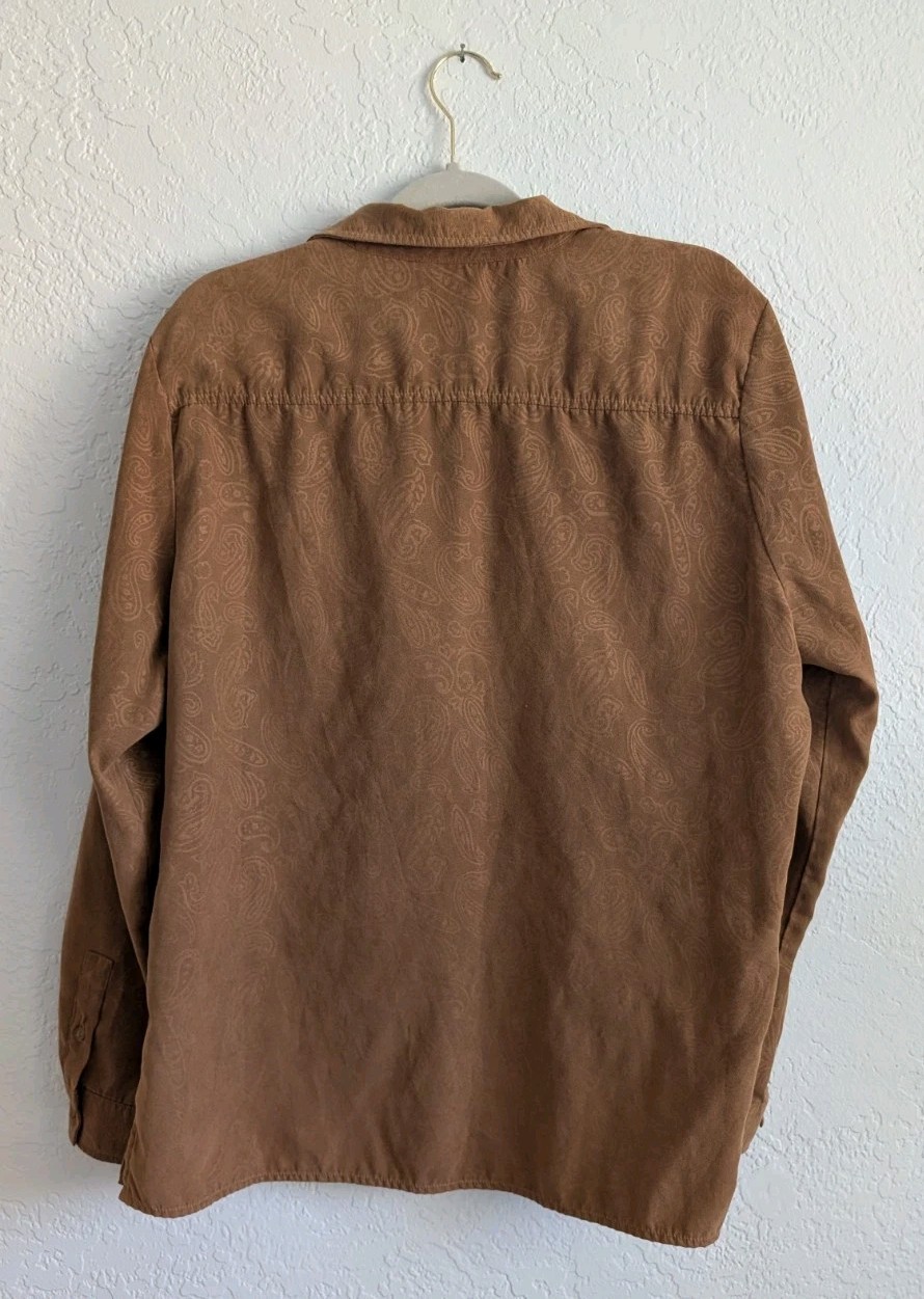 White Stag Brown Paisley Woven Button-Up Long Sleeve Collared Shirt Women’s XL