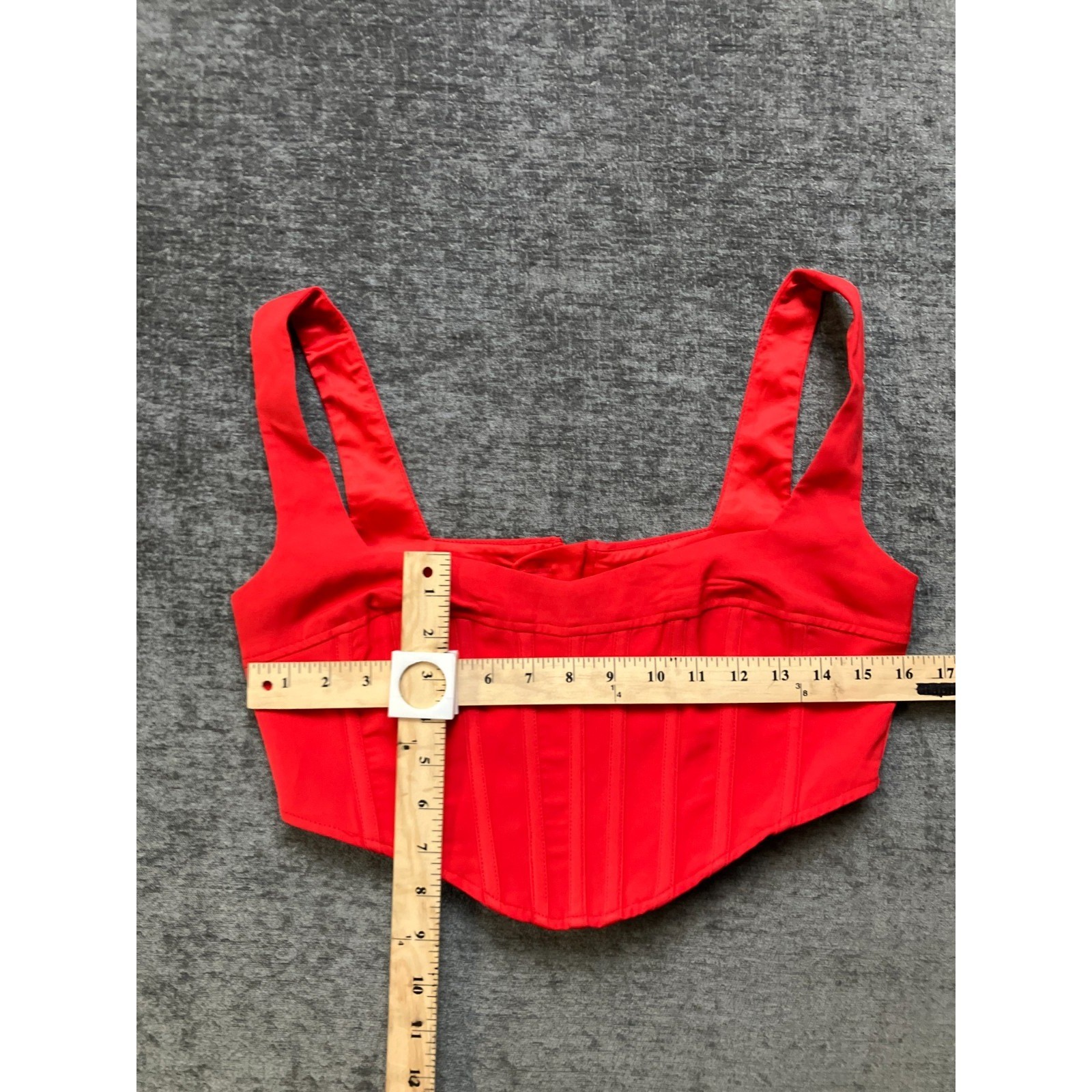 Bardot Crop Top Womens 6 Red Fitted Lined Wide Straps Stretch Square Neck Corset