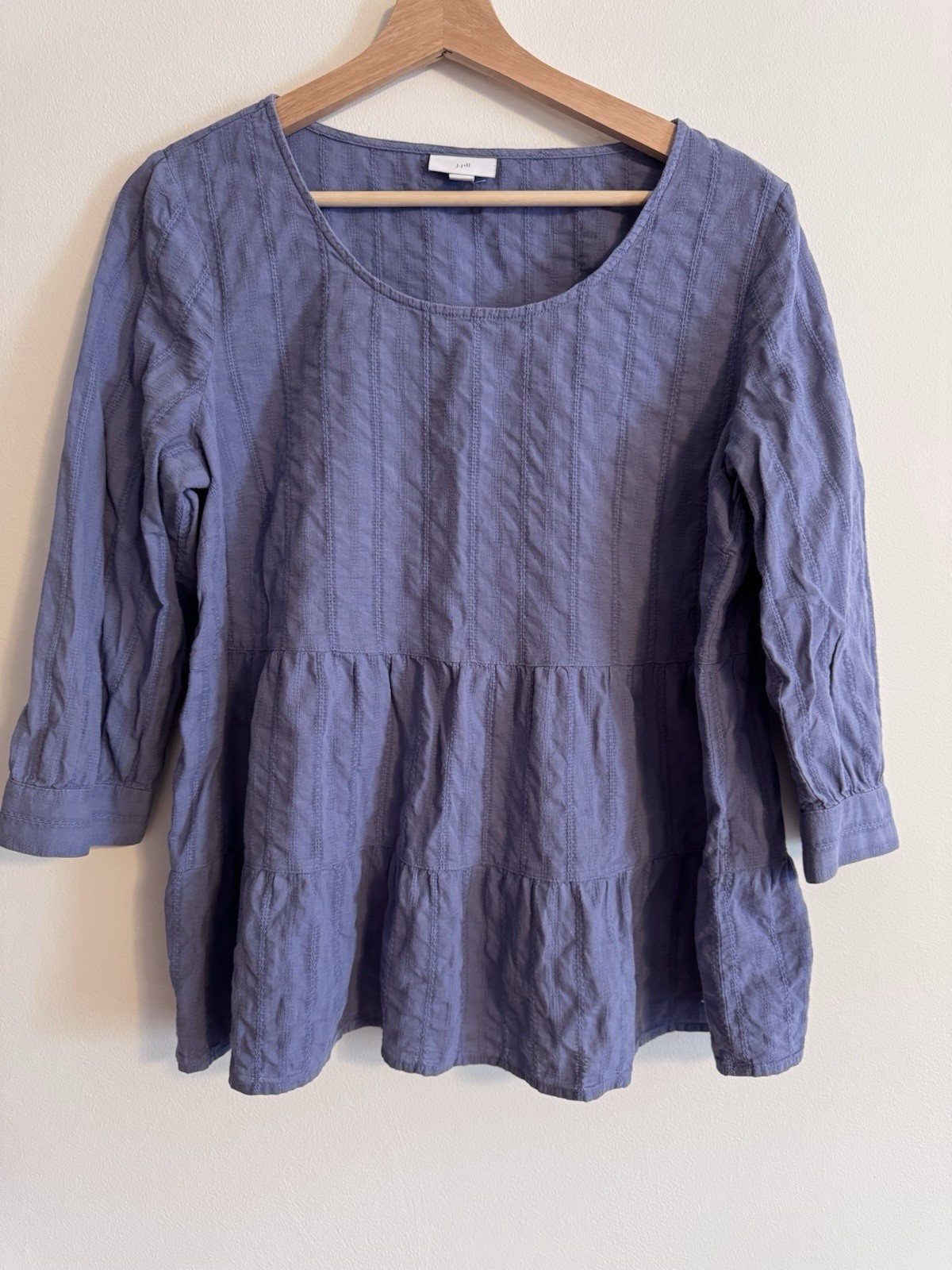 J.Jill Top Women’s M Petite Blue 3/4 Sleeve Cotton Popover Peplum Boho Preppy