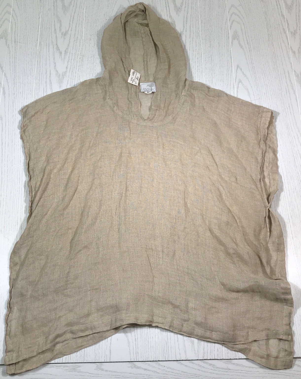 La Fixsun Linen Tunic Women M Beige Hooded Sleeveless Gauze Breathable Boho New