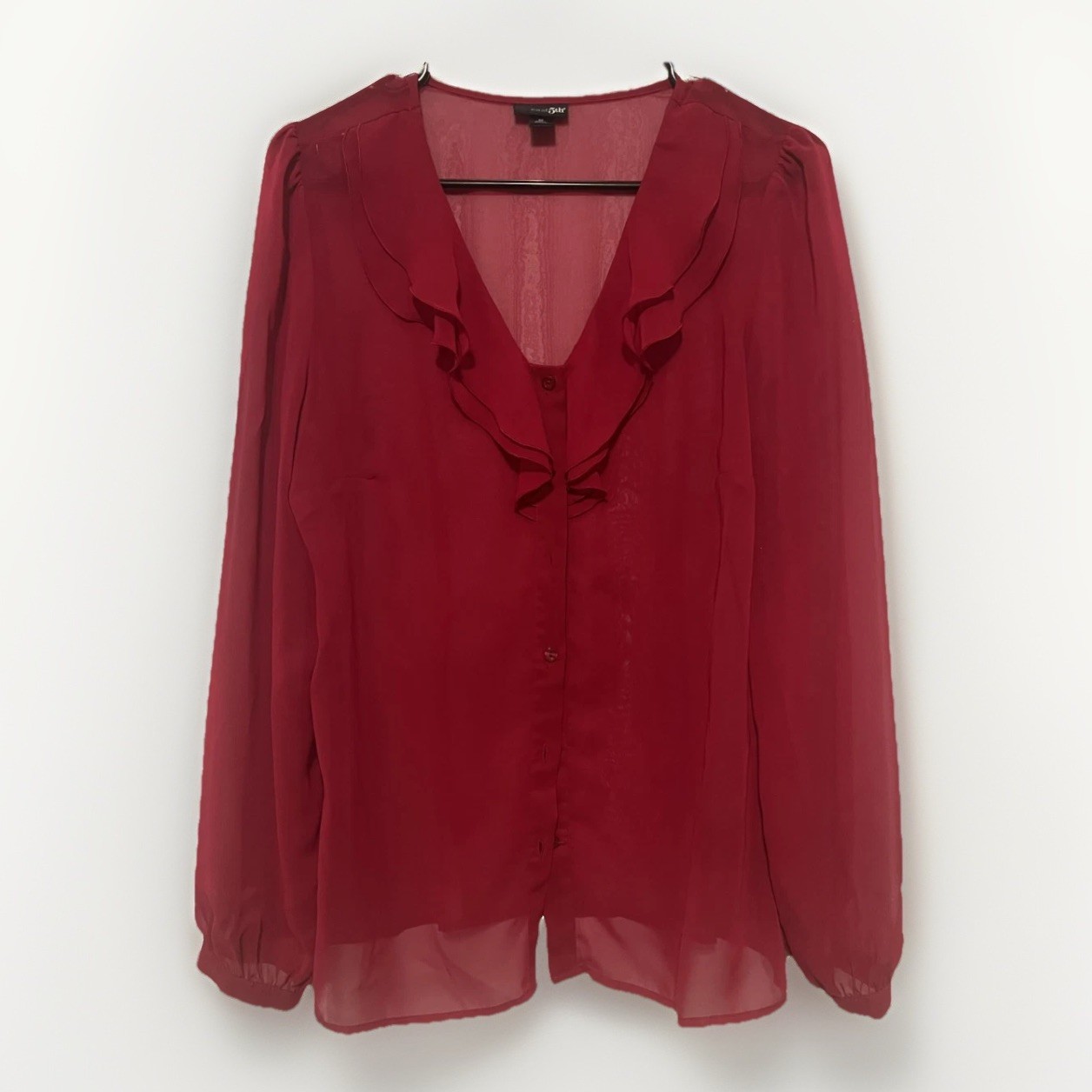East 5th, Ladies Red Dressy Sheer Blouse M Classy Business