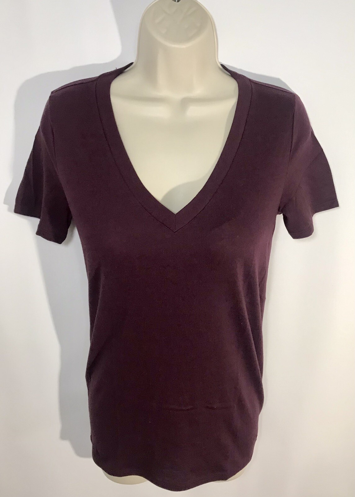 Victoria Secret Pink Shirt Women’s V-Neck Basic Dark Plum