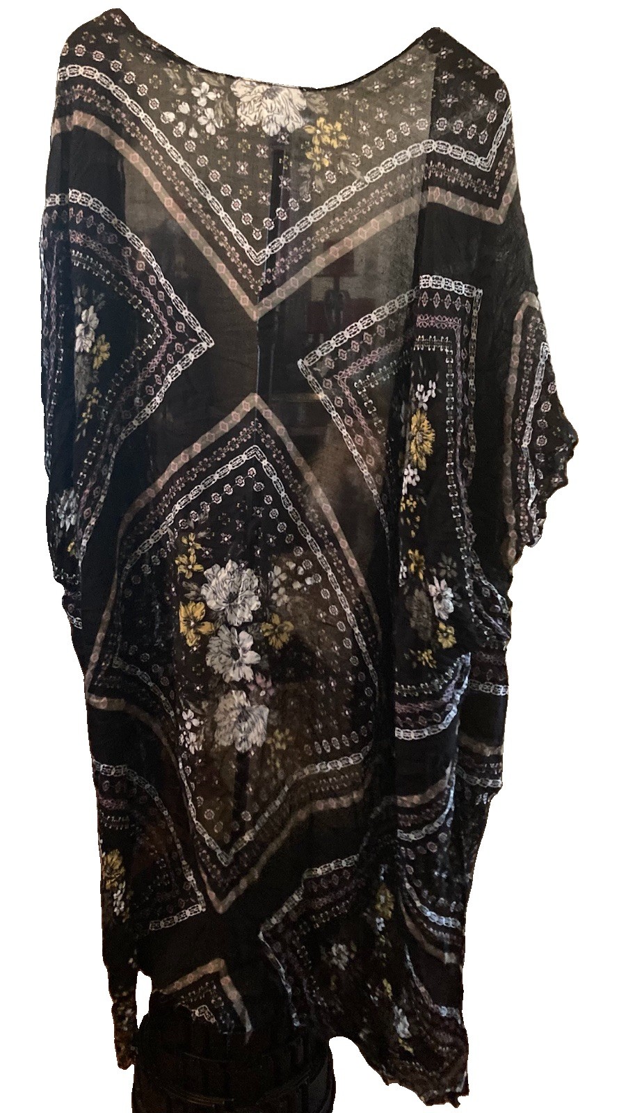 maurices Women’s One Size Black Floral Sheer Lightweight Ruffle Kimono