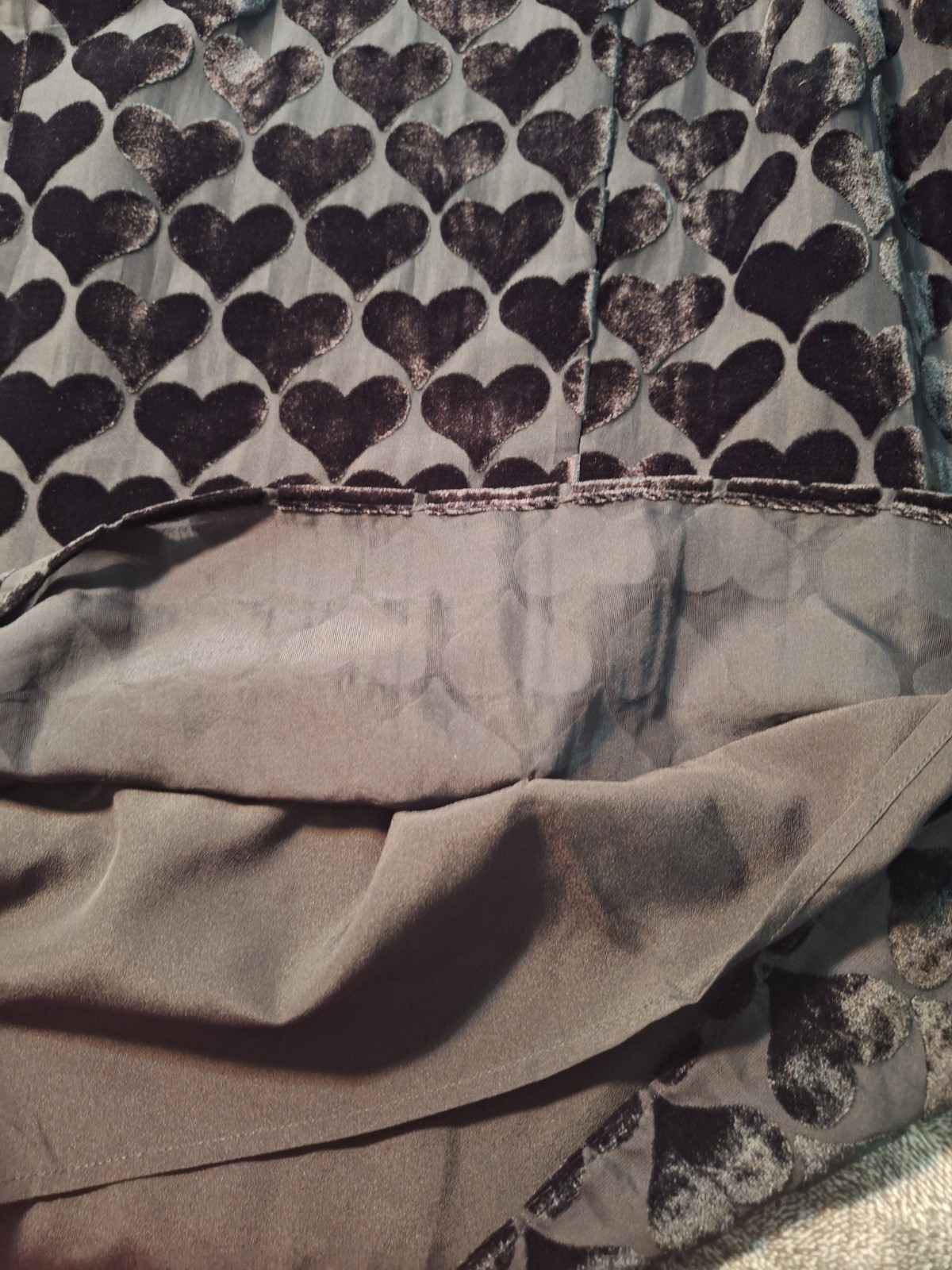 Talbots Velvet Burn Out Balloon Puff Sleeve Blouse Womens L Black Hearts Novelty