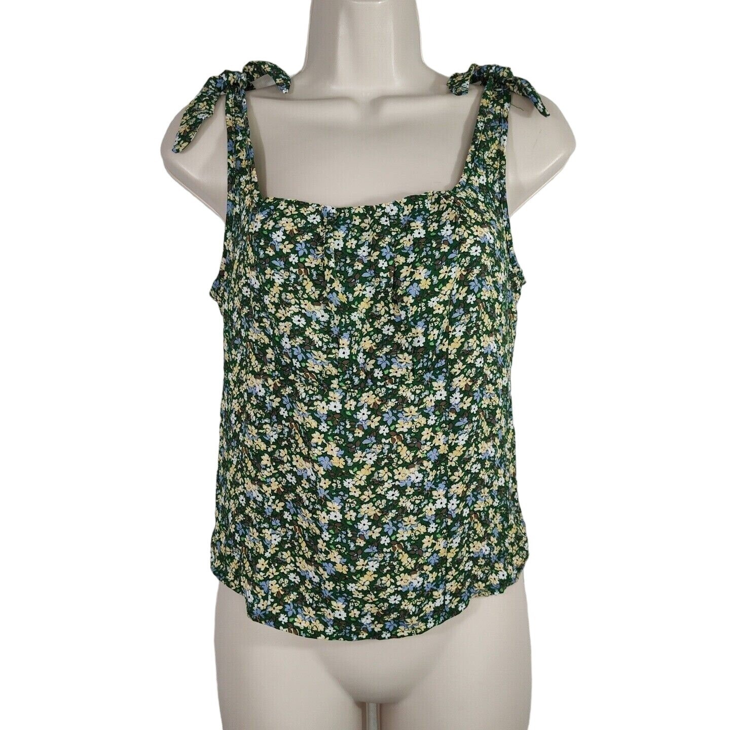 Sienna Sky Green Yellow Floral Tank Top Women Size XS Smocked Back Sleeveless
