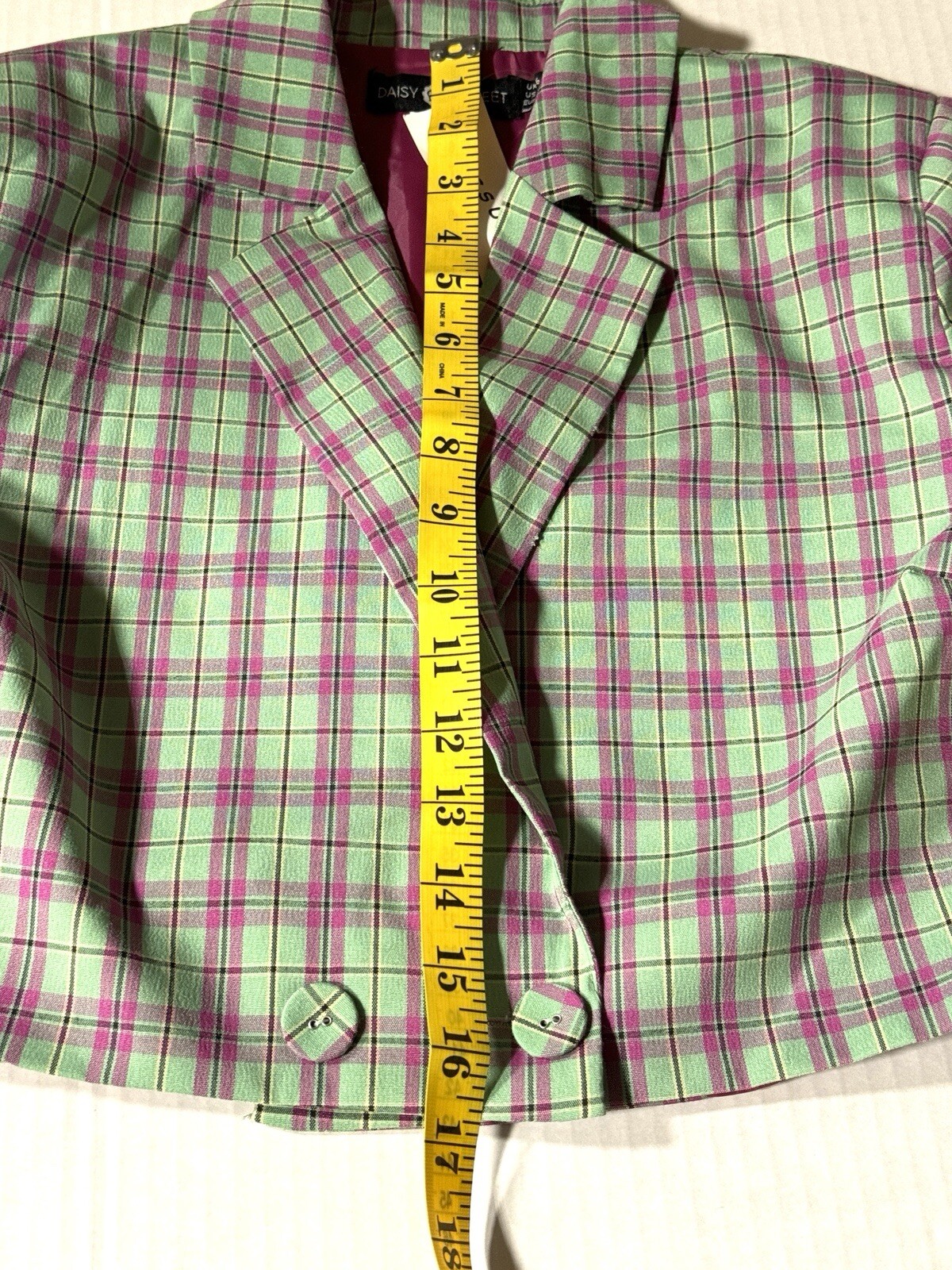Daisy Street Blazer Pink Green Plaid Size XS Satin Lined Cropped Women NWT