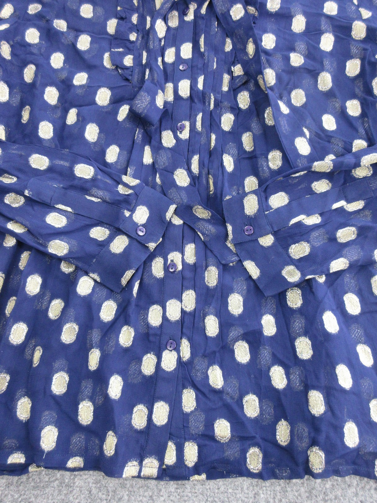 Meadow Rue Anthropologie Blouse Womens 10 Blue Metallic Dot Sheer Tunic Top