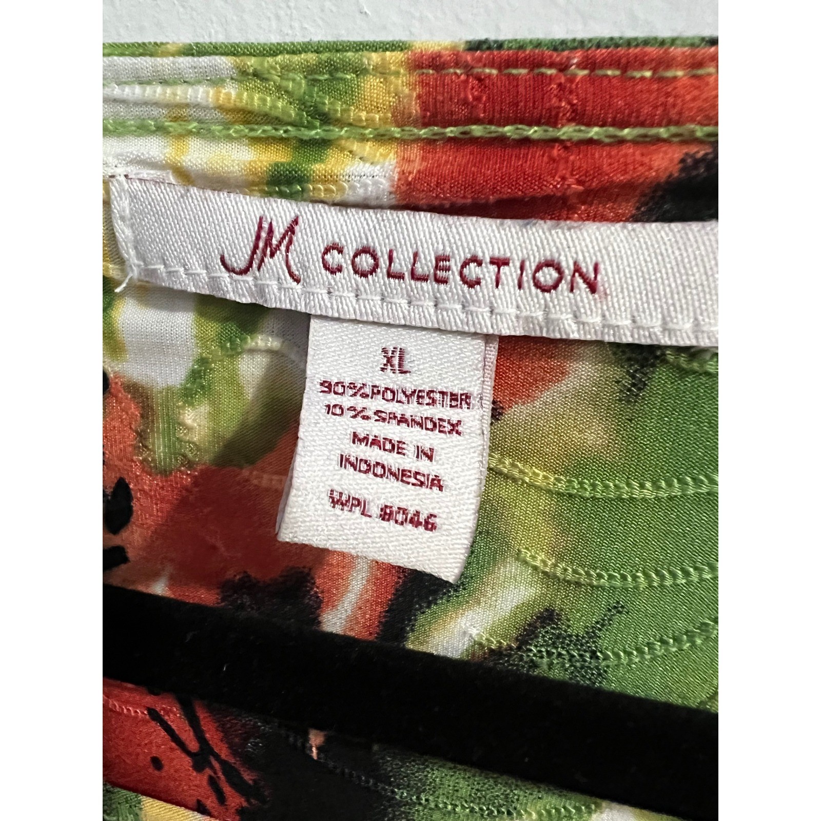 Floral Abstract Textured 3/4 Sleeve Artistic Blouse Casual Green Orange XL