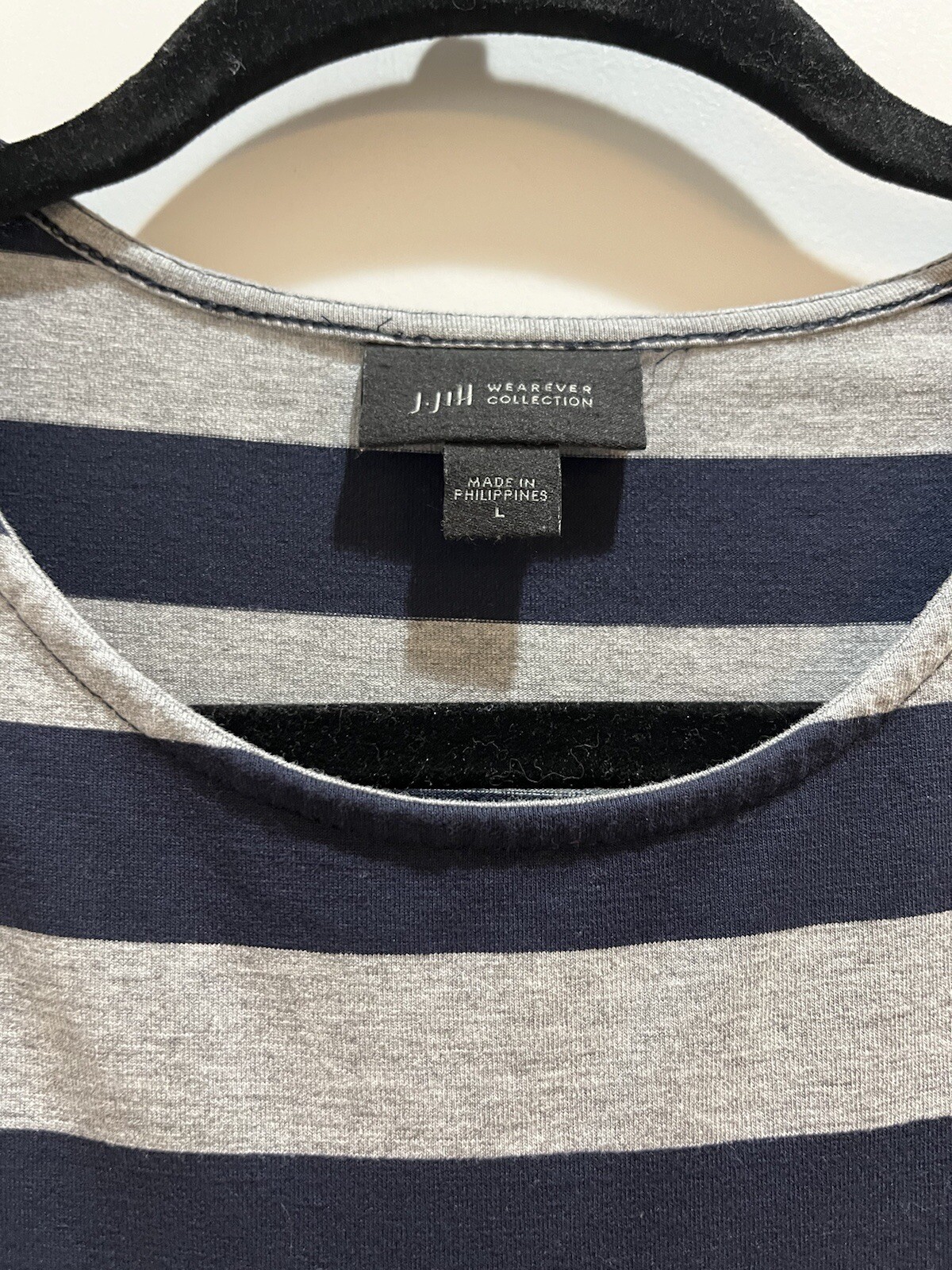 J Jill Wearever Collection Top Large Gray/Black Stripes 3/4 SLeeve Blouse