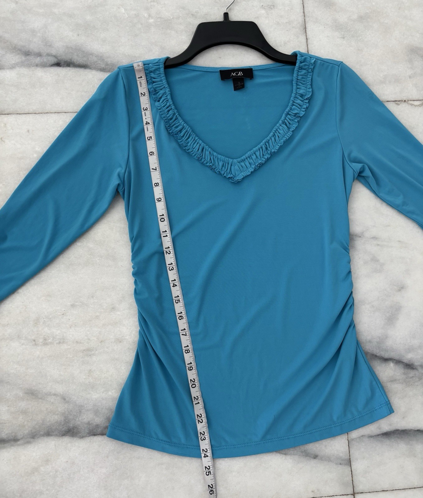 Y2K AGB Top V-Neck Blue Stretch Babydoll Women S Preppy Feminine 90s USA