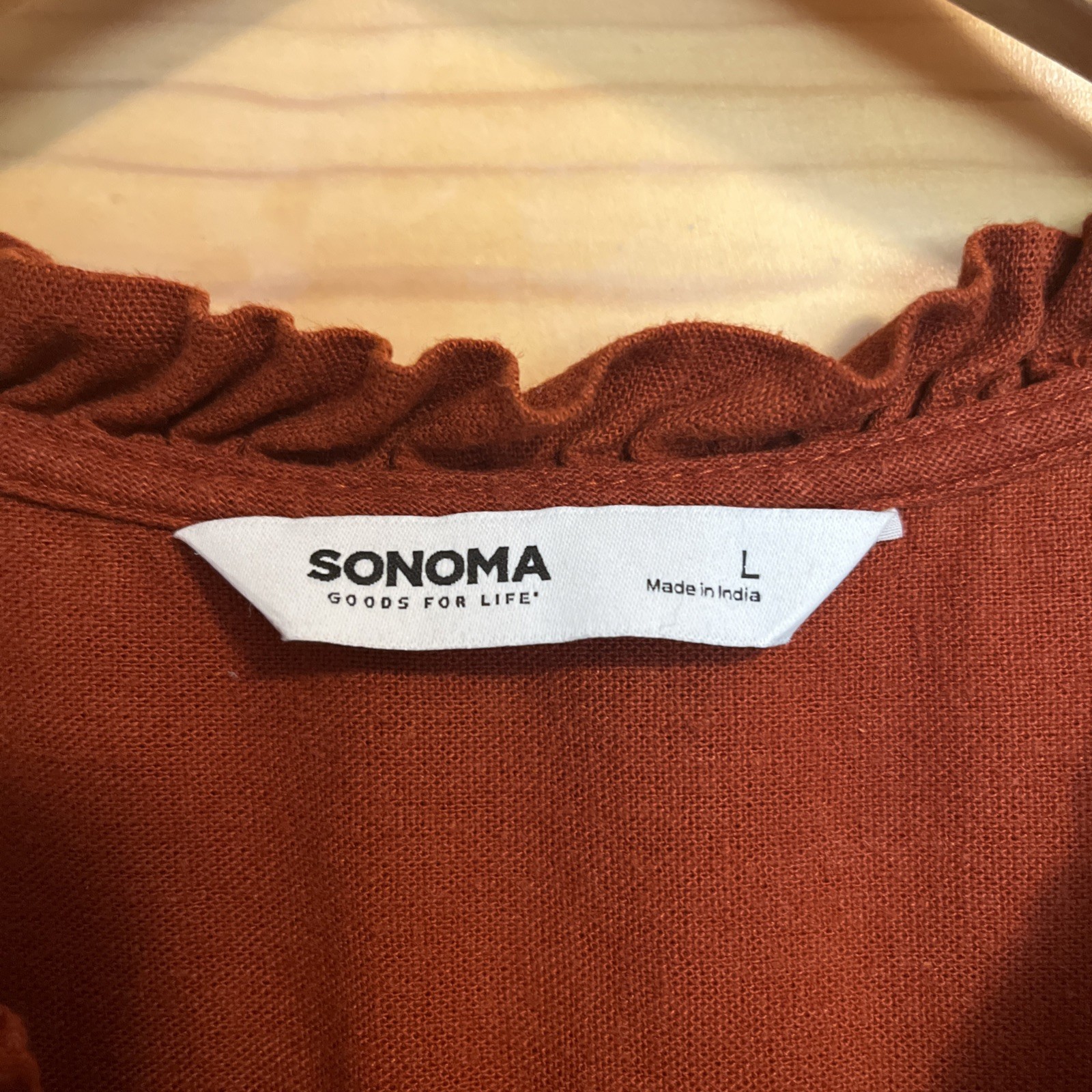 Sonoma Goods for Life Linen Blend Top L Rust Sleeveless Ruffle Button Up