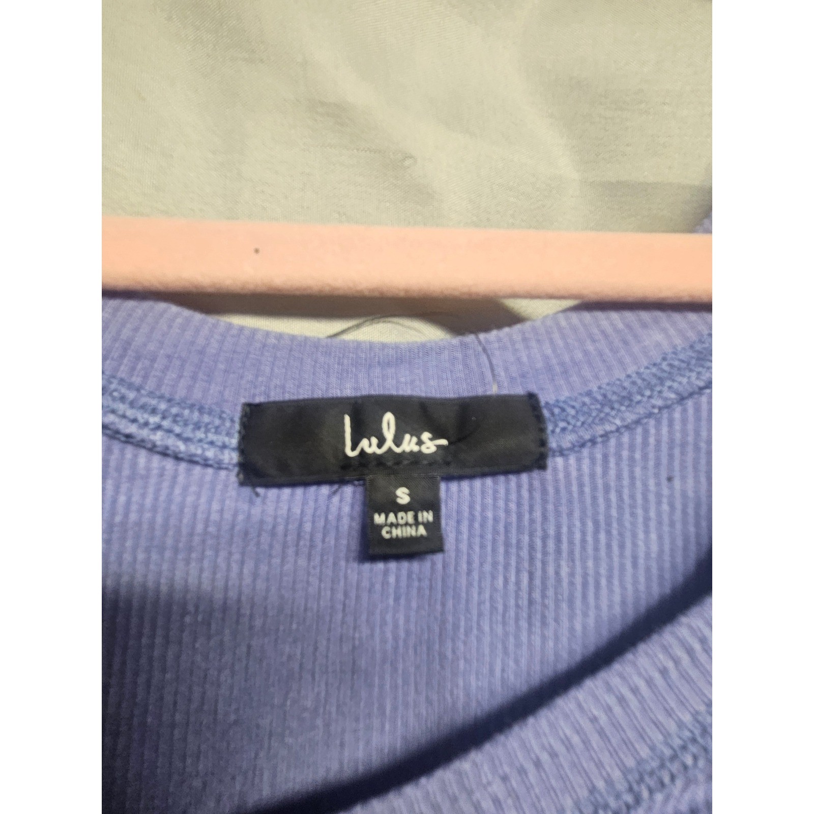 Lulus Womens Periwinkle Blue Ribbed Henley Short Sleeve Scoop Neck Top Small