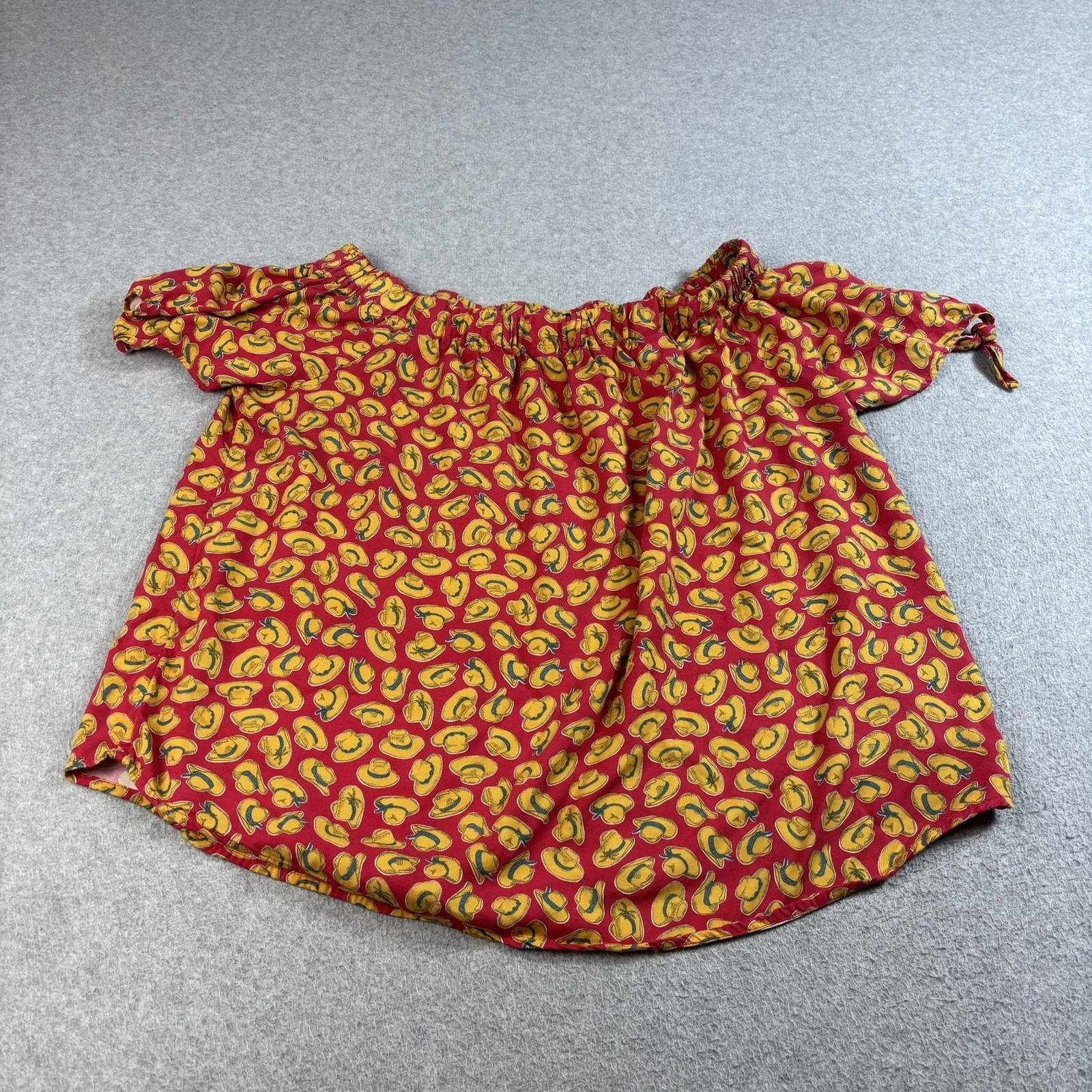 Wrangler Retro Shirt Womens 2XL Red Cowboy Hat Print Off Shoulder Peasant Boho