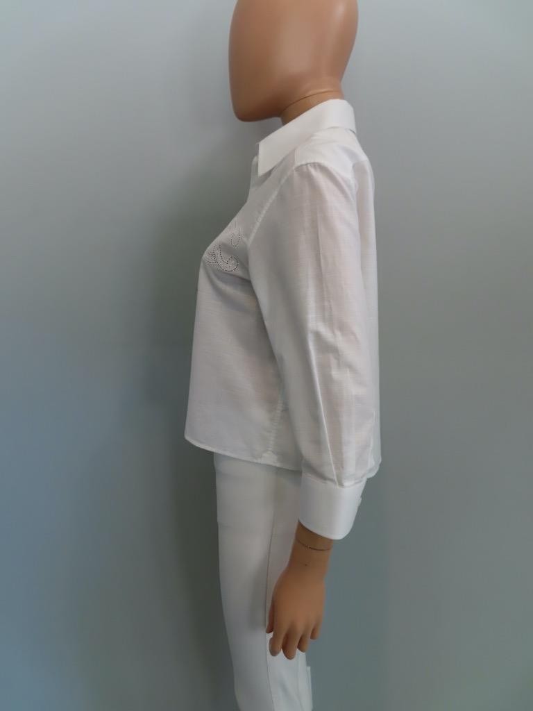 CELINE White Cotton/Triomphe Embroidery Shirt F 34/US 2