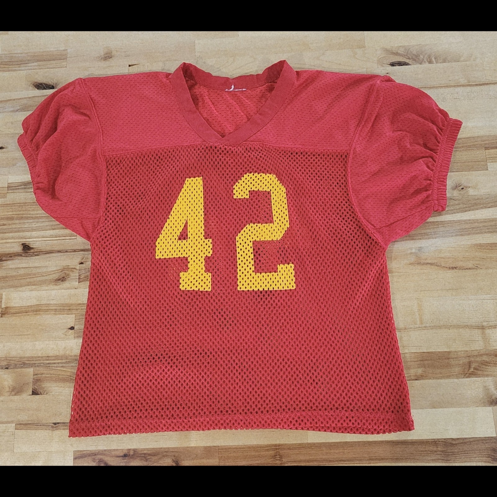 Womens Football Jersey Style Top Chiefs Red 42 Mesh Puff Sleeve GameDay 18.5 P2P