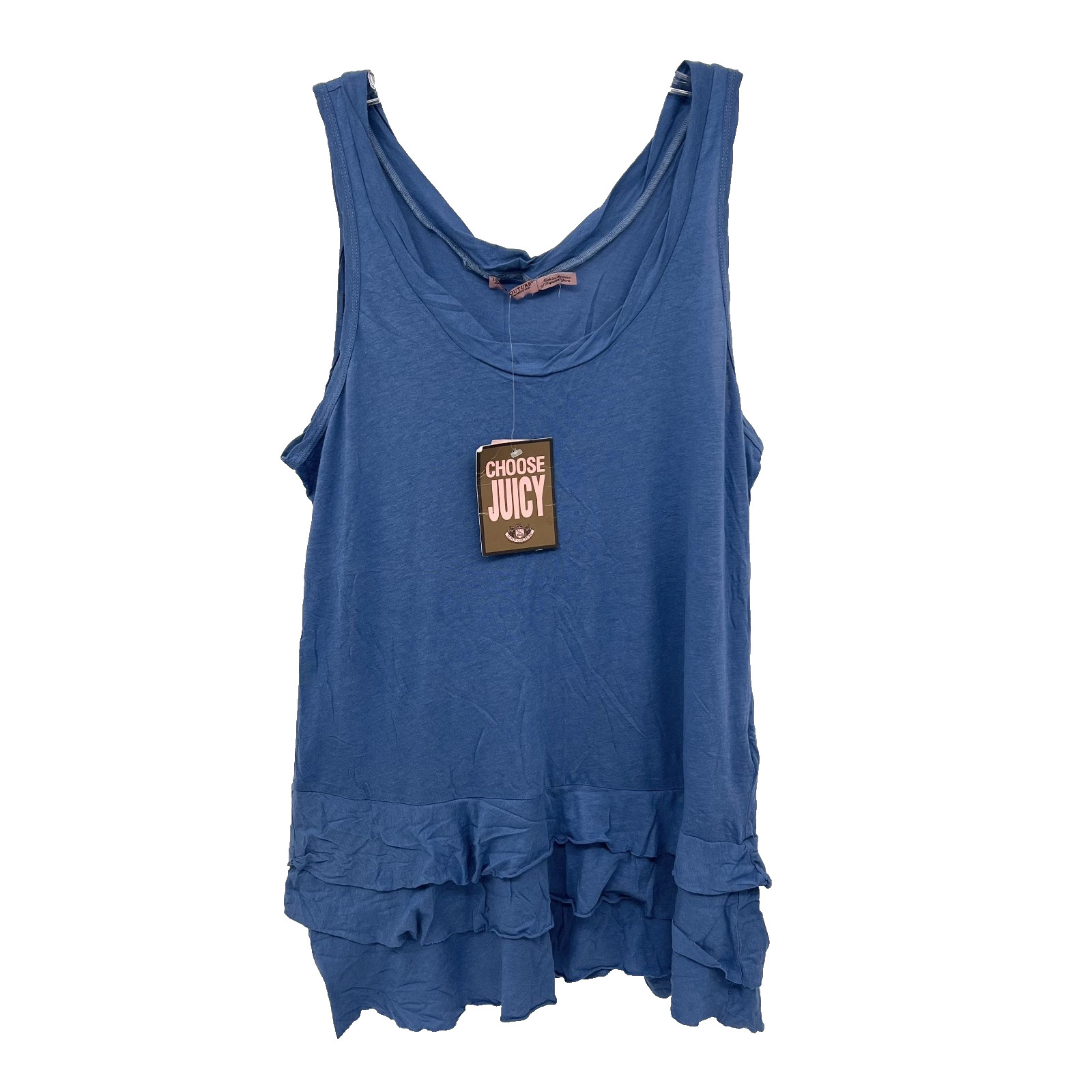 JUICY COUTURE Women’s Sz L Cobalt Blue Hip-Length Ruffle-Hem Hip-Length Tank NWT