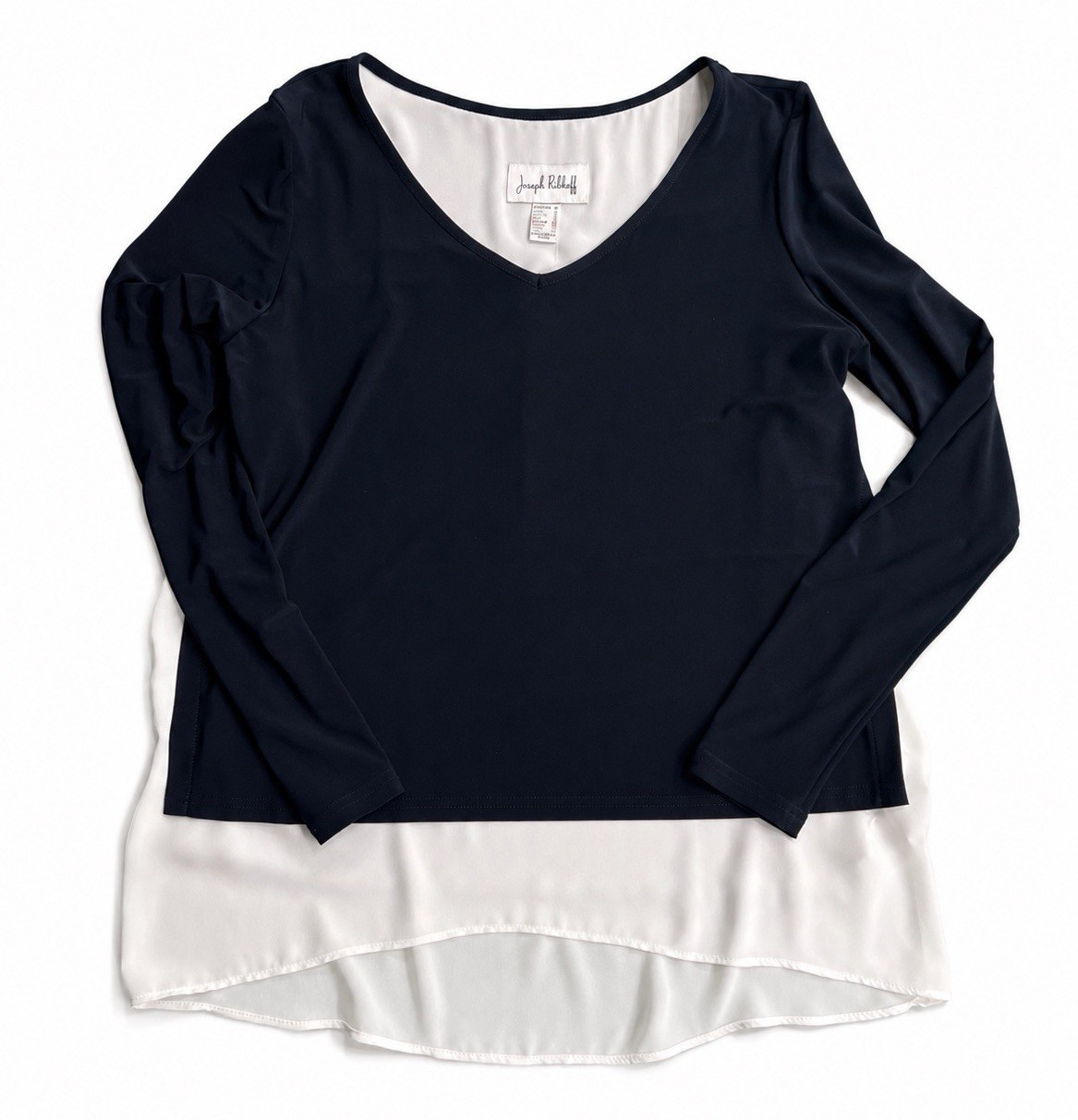 Joseph Ribkoff Women’s Navy/White Layered Knit V-Neck Long Sleeve Top 6