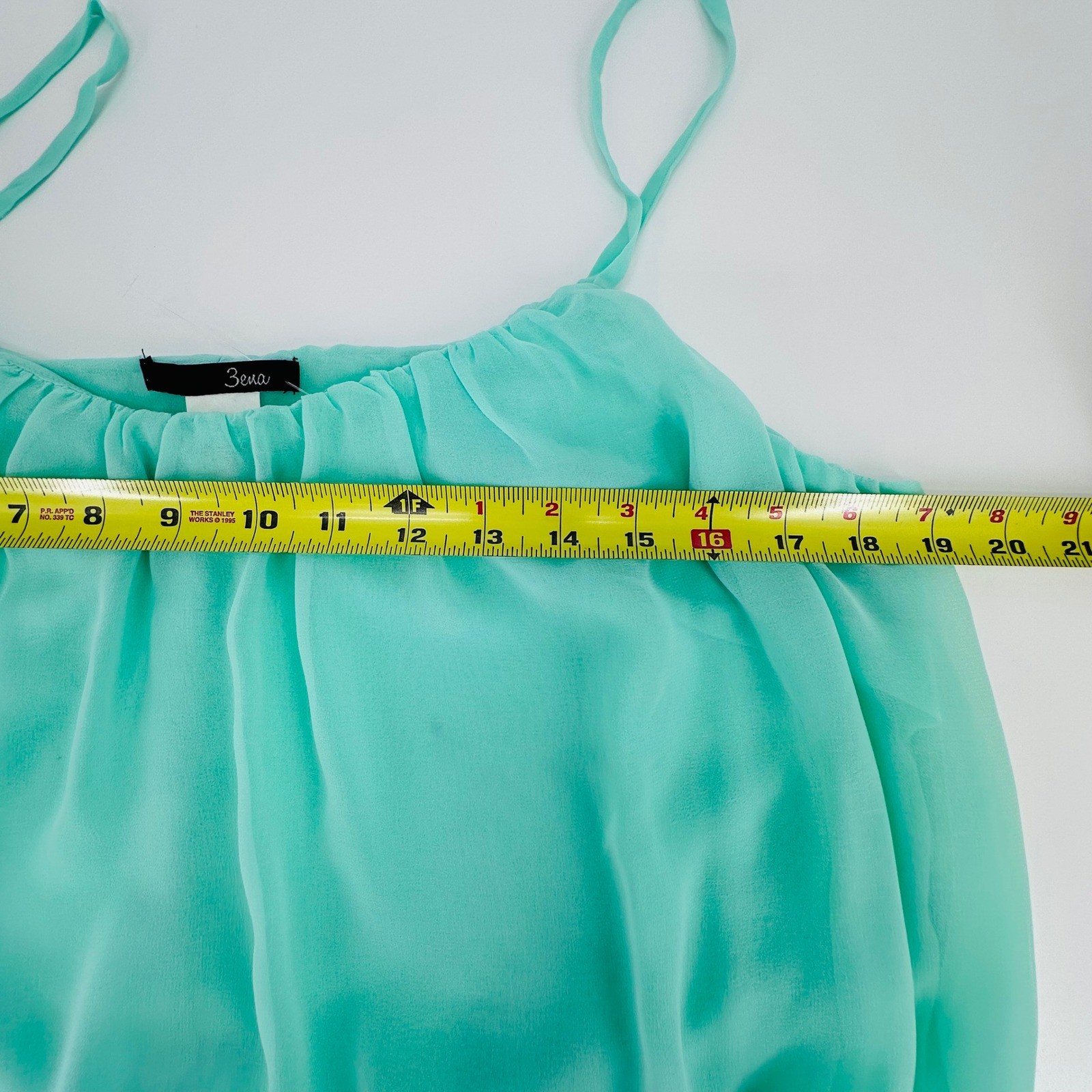 Zena & Harmony Sheer Aqua Green Bubble Hem Spaghetti Strap Camisole Top Large