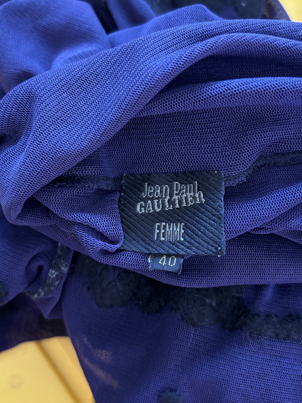 Vtg Jean Paul Gaultier Purple Script Sheer Mesh Top 40 S