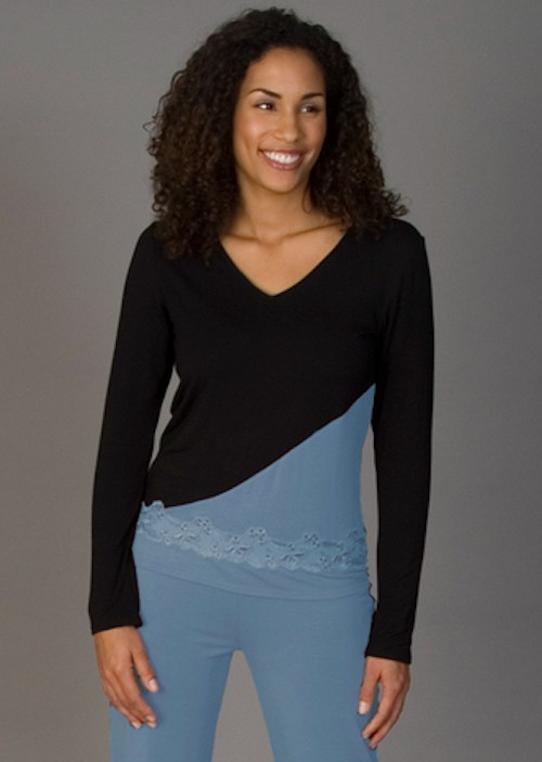 Cotton Micromodal & Spandex T-shirt, Lace Details, MEDIUM, NWT, 30024ONBL(M)