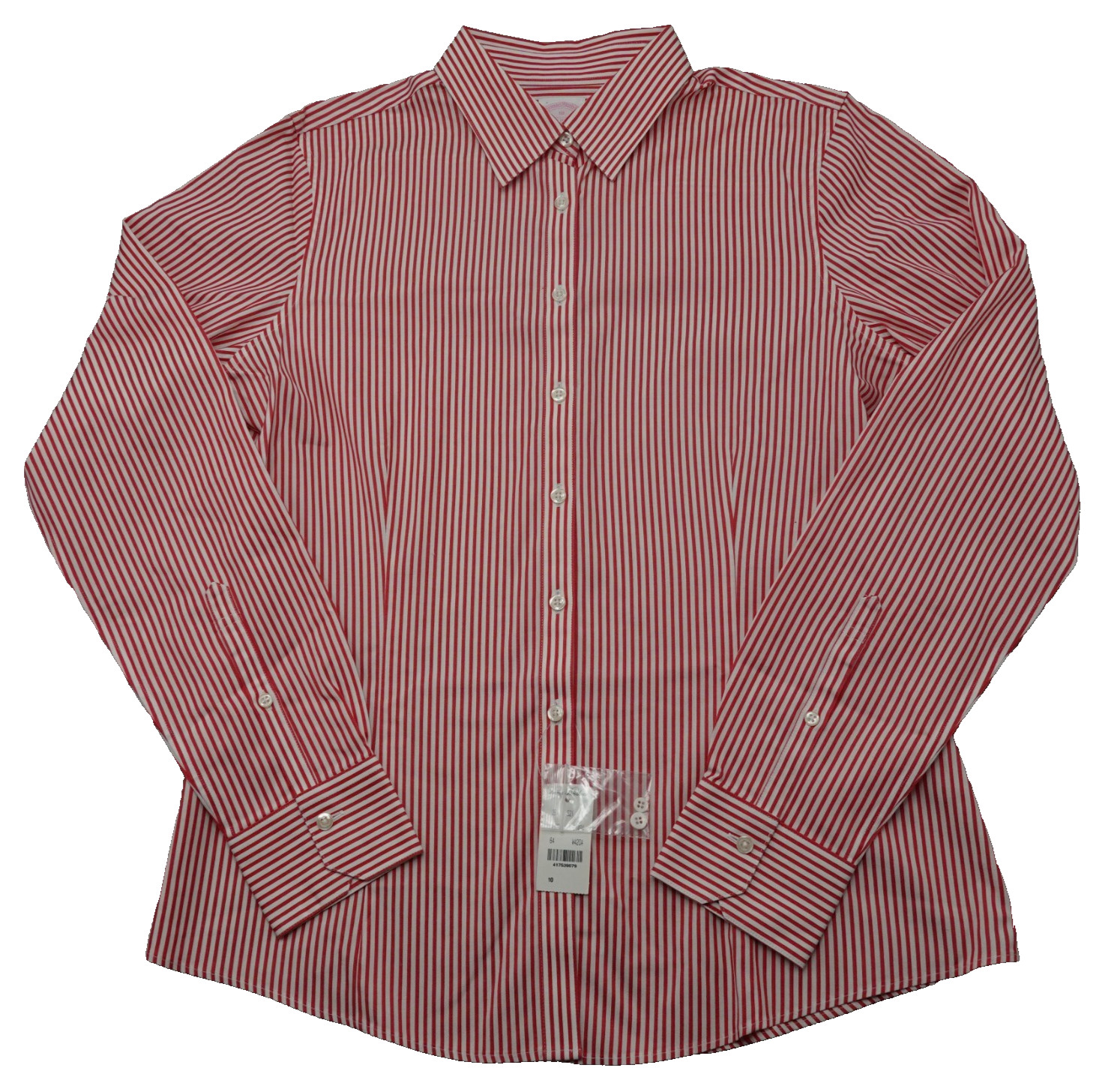 Brooks Brothers Shirt Womens 10 Red Stripe Fitted LS Notched Barrel Cuff $98