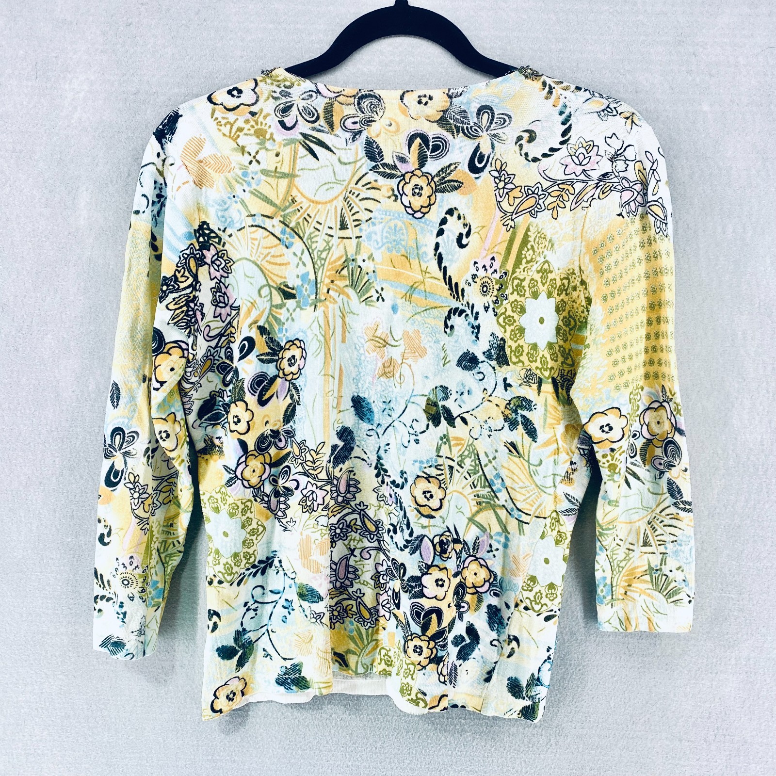 Alberto Makali Top Womens L Multicolor 3/4 Sleeve Beaded Abstract Blouse Artsy
