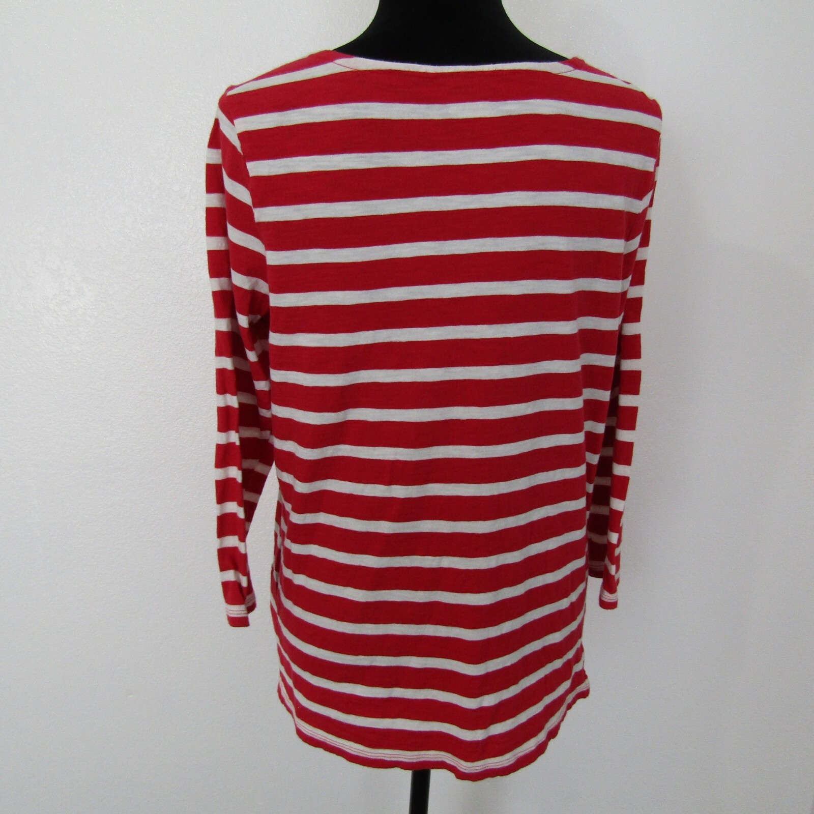Old Navy Red White Striped Cotton Boat Neck 3/4 Sleev Blouse Top Shirt Women’s L