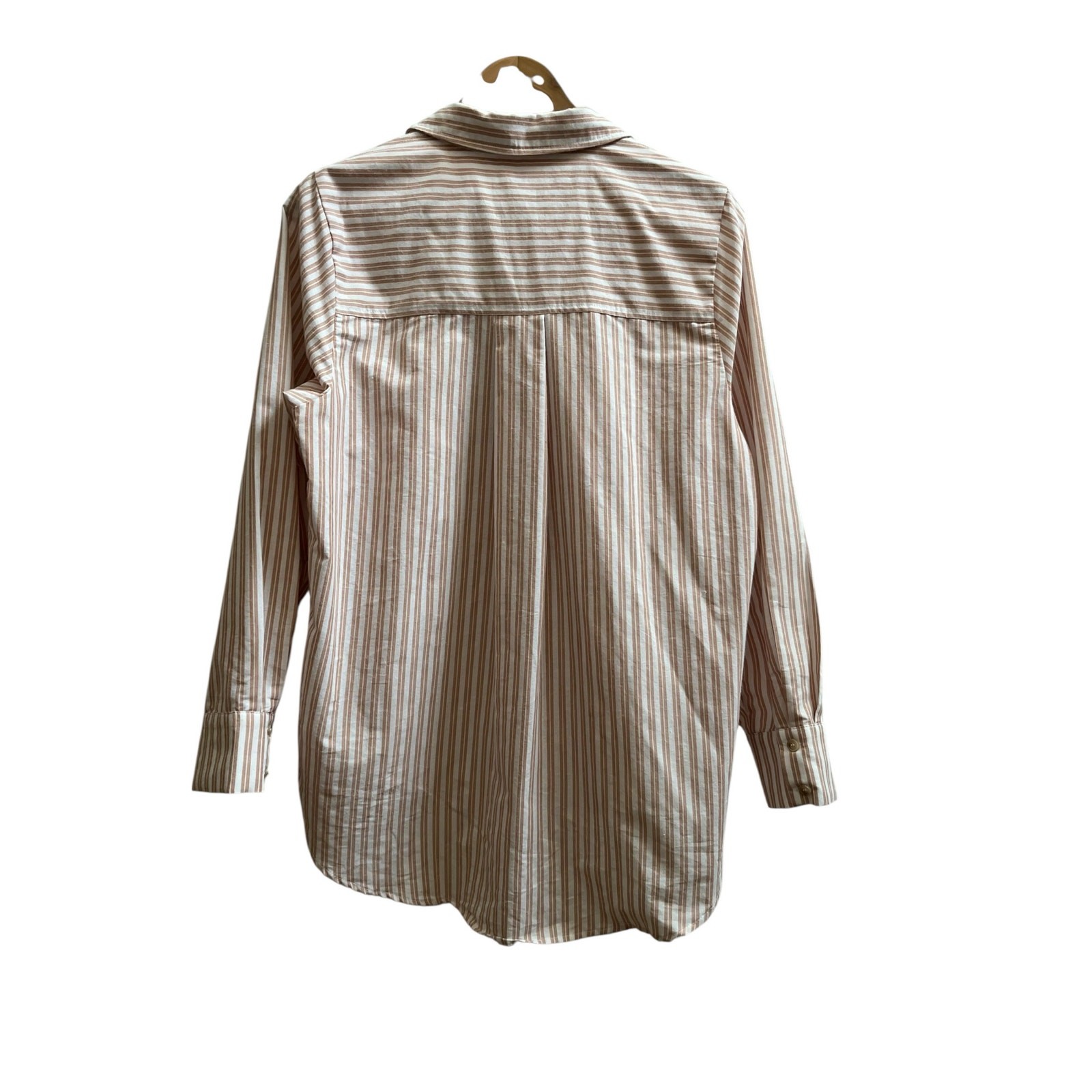 By Together Cotton Pocket Vertical Striped High Low Hem Button Down Top Small
