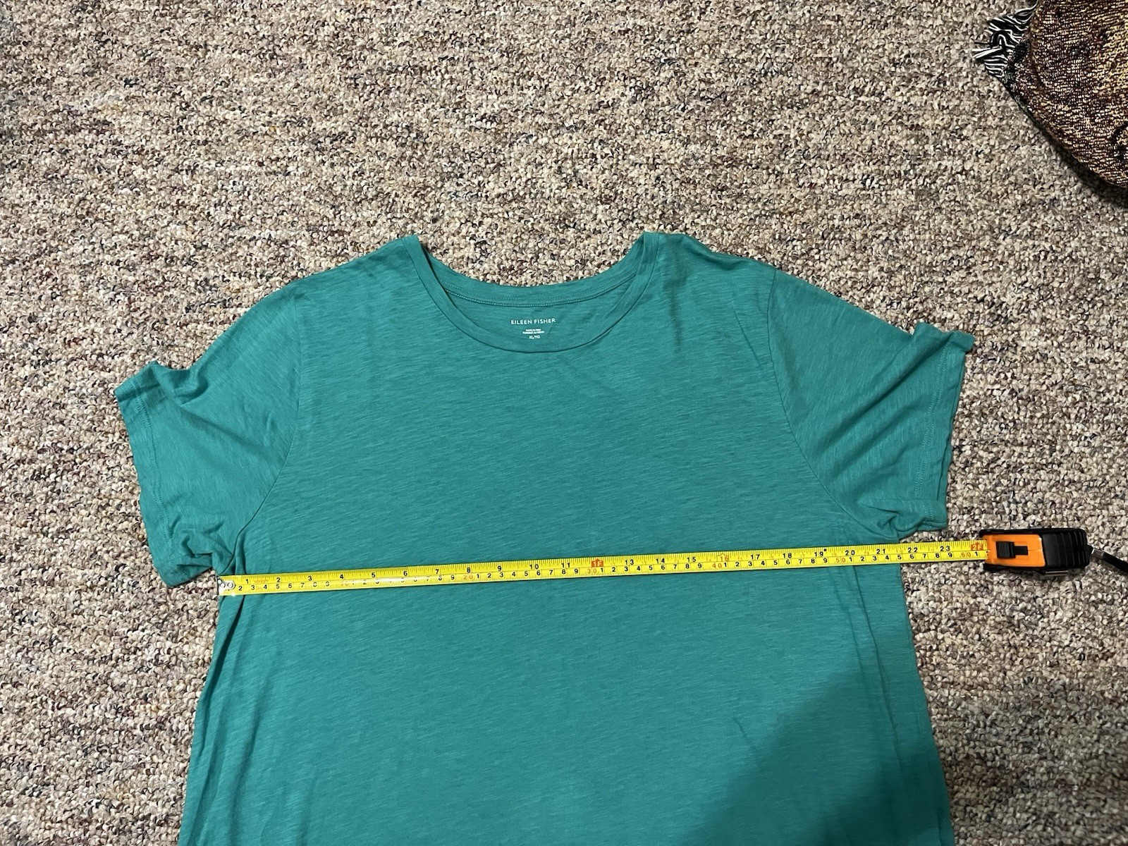 Eileen Fisher XL 100% Organic Cotton T Shirt Teal Crewneck Short Sleeve Relaxed