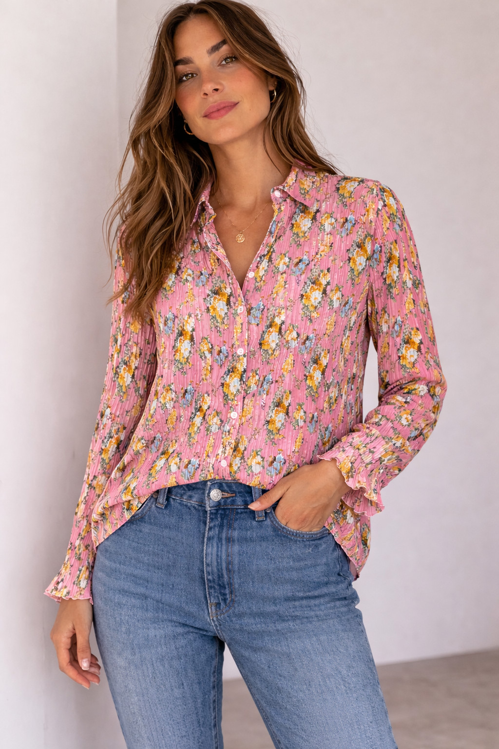 Womens Ladies Blouse Shirt Top Size UK 12 MSGM Crinkle Pleated MADE IN ITALY