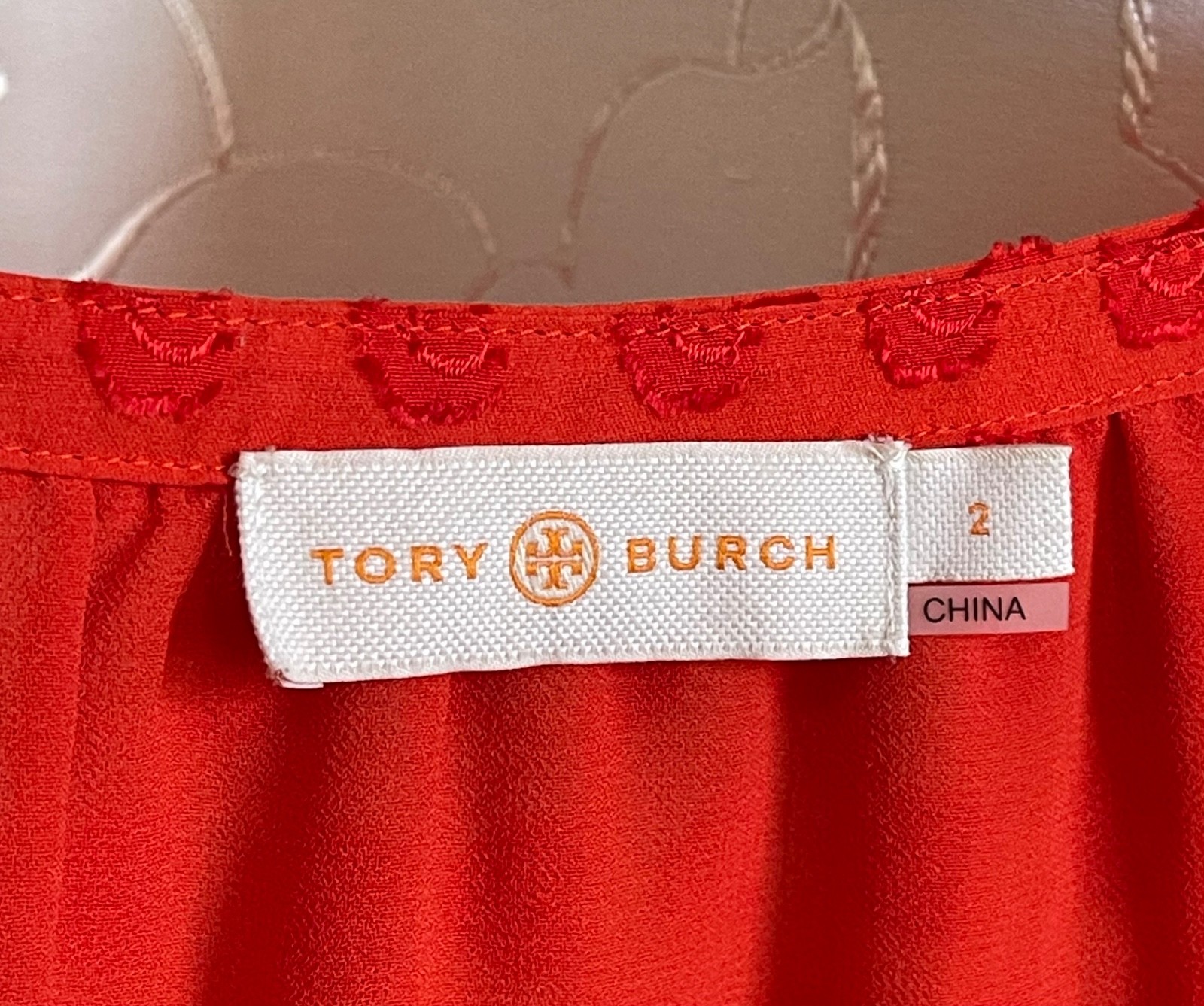 Tory Burch Leopard Jacquard Silk Blouse red Orange Tassel Ruffle 3/4 Sz 2 XS – S
