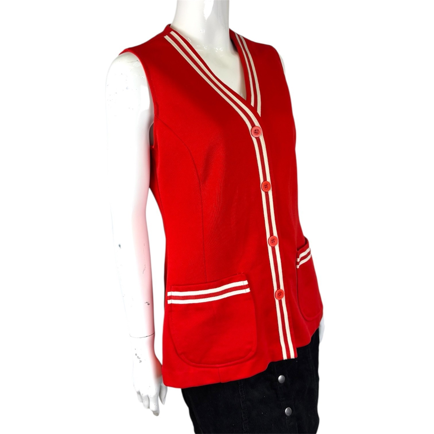 Vintage 60’s 70’s Red Sleeveless Top 10 12 Tunic Mod Retro True White Trim