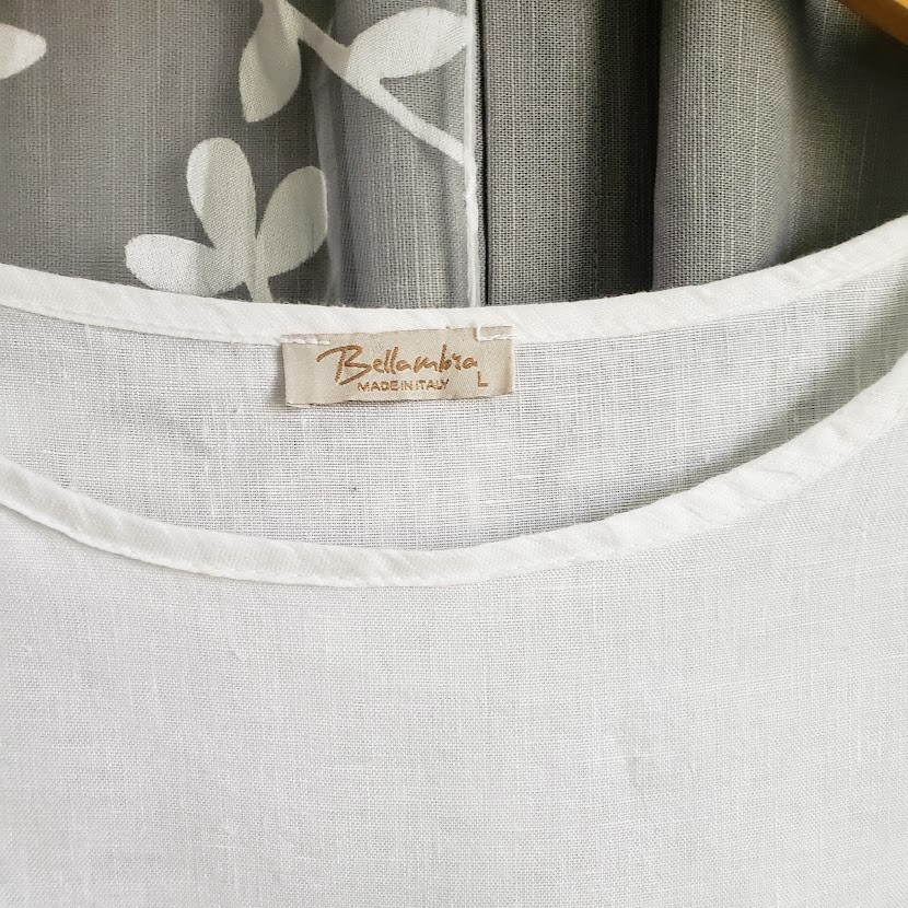 Bellambia Top Womens Large White Linen Cotton Eyelet Lace Ruffle Roll Tab Italy