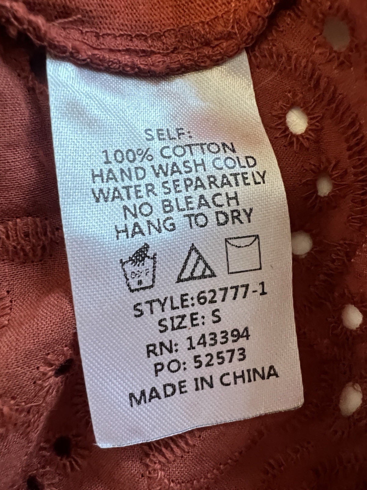 Perfectly Priscilla Eyelet Top Short Sleeve Rust Color New with Tags Fall Small