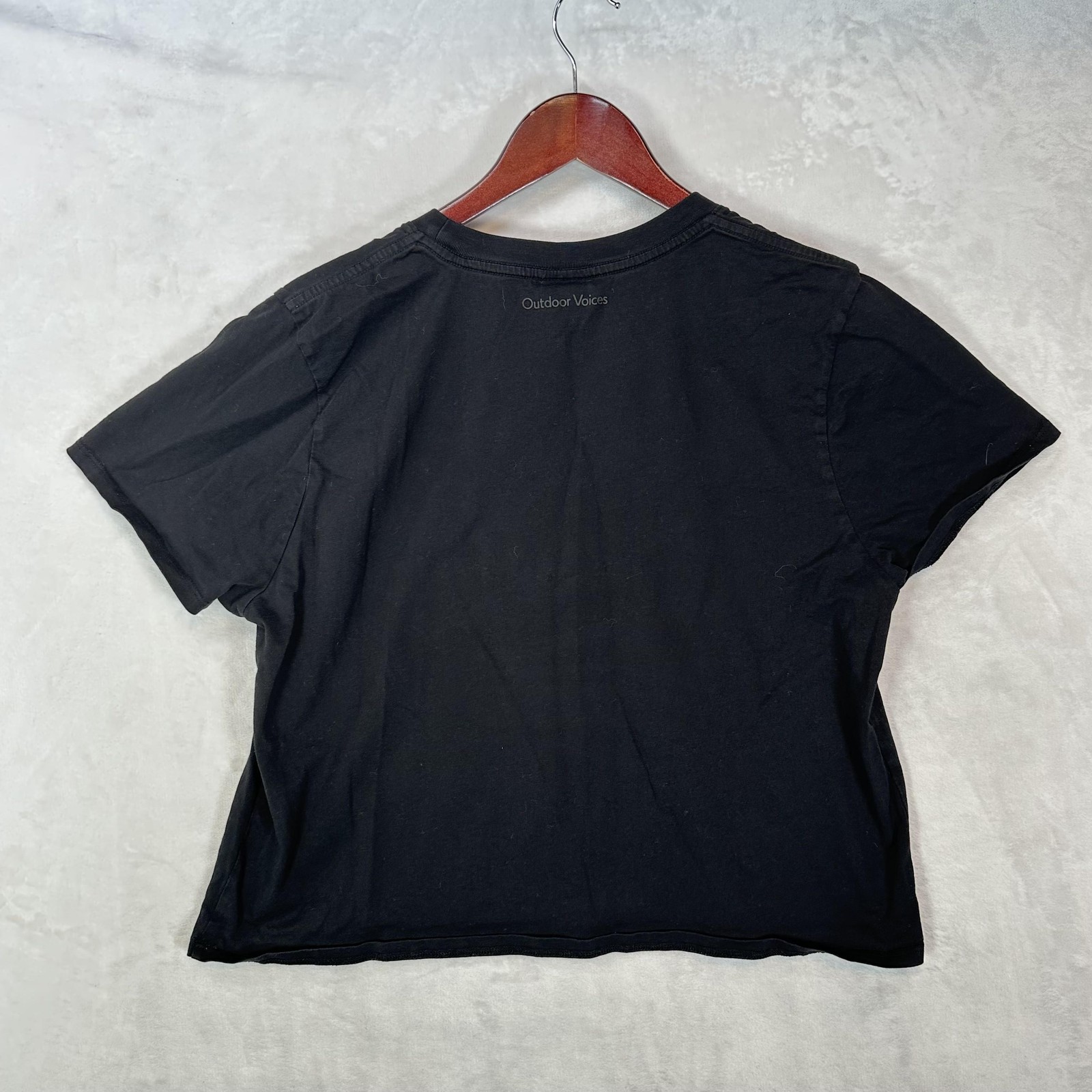 Outdoor Voices Shirt Womens L Black Organic Cotton Crop Tee Crew Neck Basic