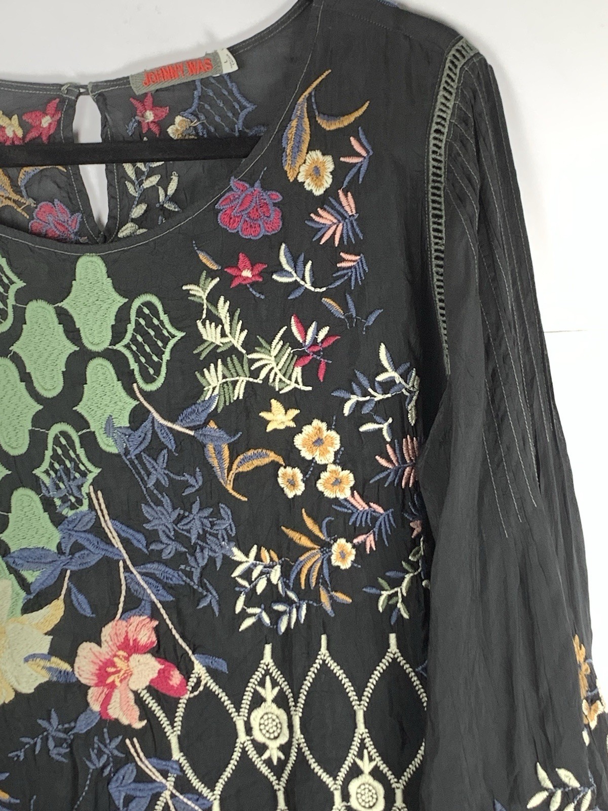 Johnny Was Esmerelda Tunic L Iron Steel Embroidered Boho Cupra Rayon