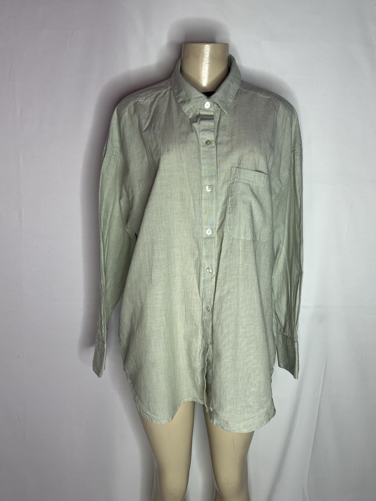 LOLA RIVER CELERY GREEN OVERSIZED LONG SLEEVE 100% COTTON BUTTON DOWN SHIRT L