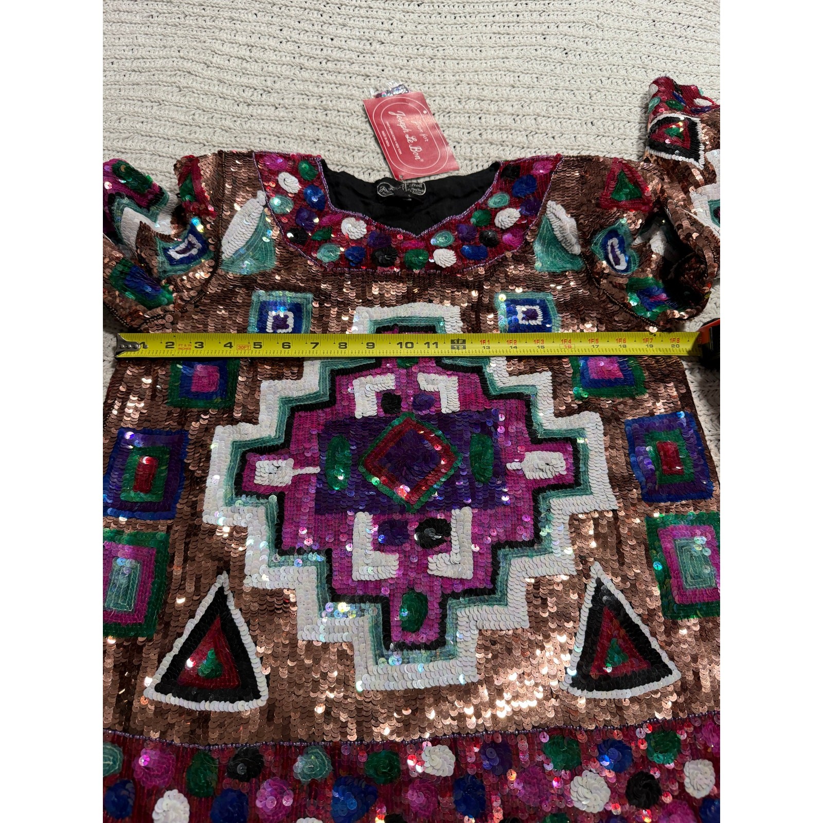 VTG NWT Jean For Joseph Le Bon Blouse Silk Aztec Beaded Sequin Top Womens Medium