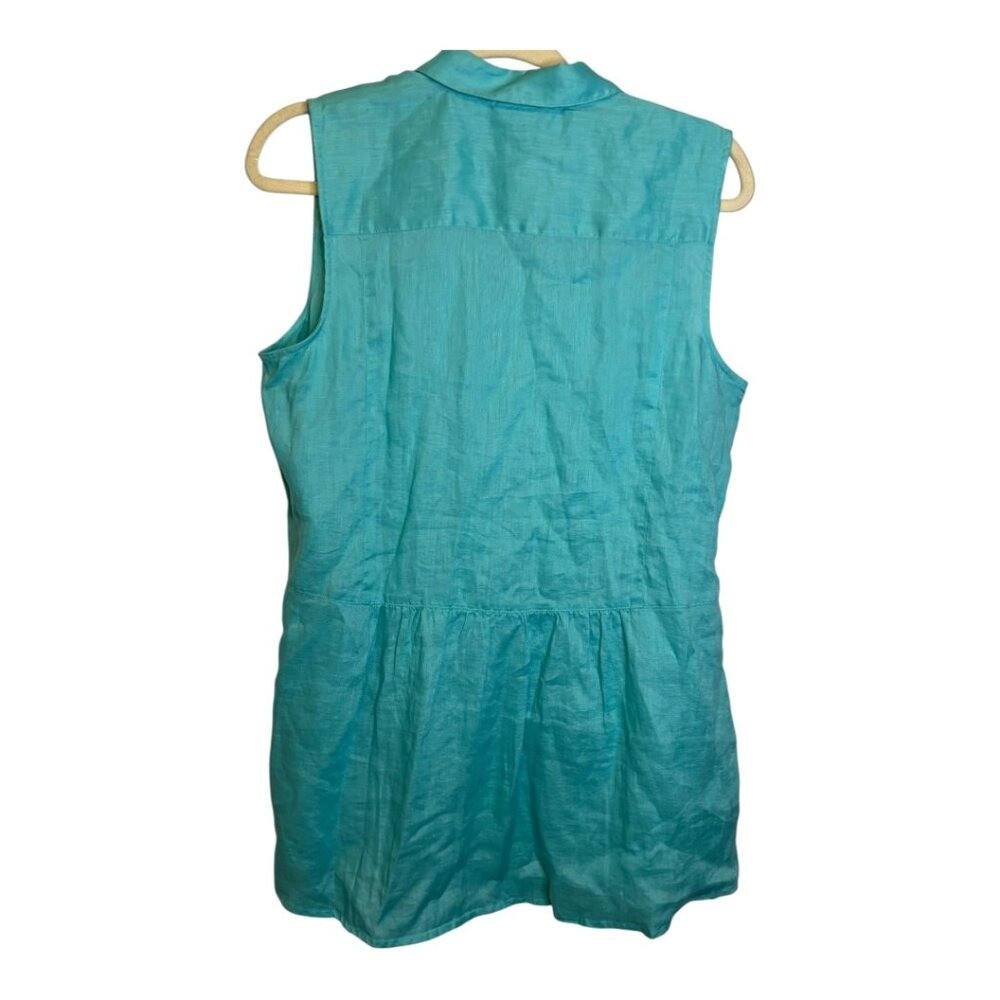 J. Jill Women’s Love Linen Teal Sleeveless Button Down Shirt Size Medium NWT