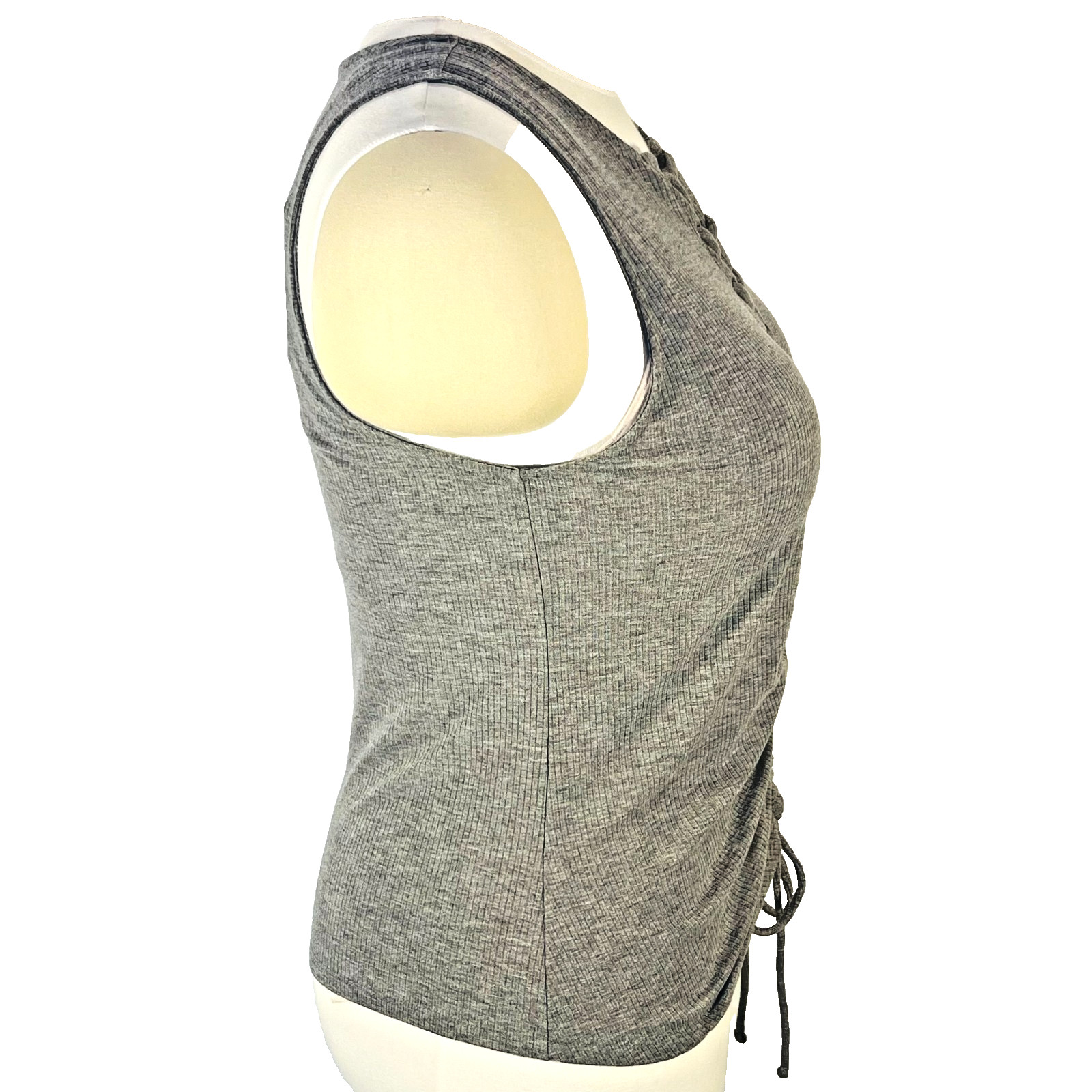 Torrid Tank Top Blouse Womens 2X (2) Gray Ribbed Lace Front Ruched Gathered Hem