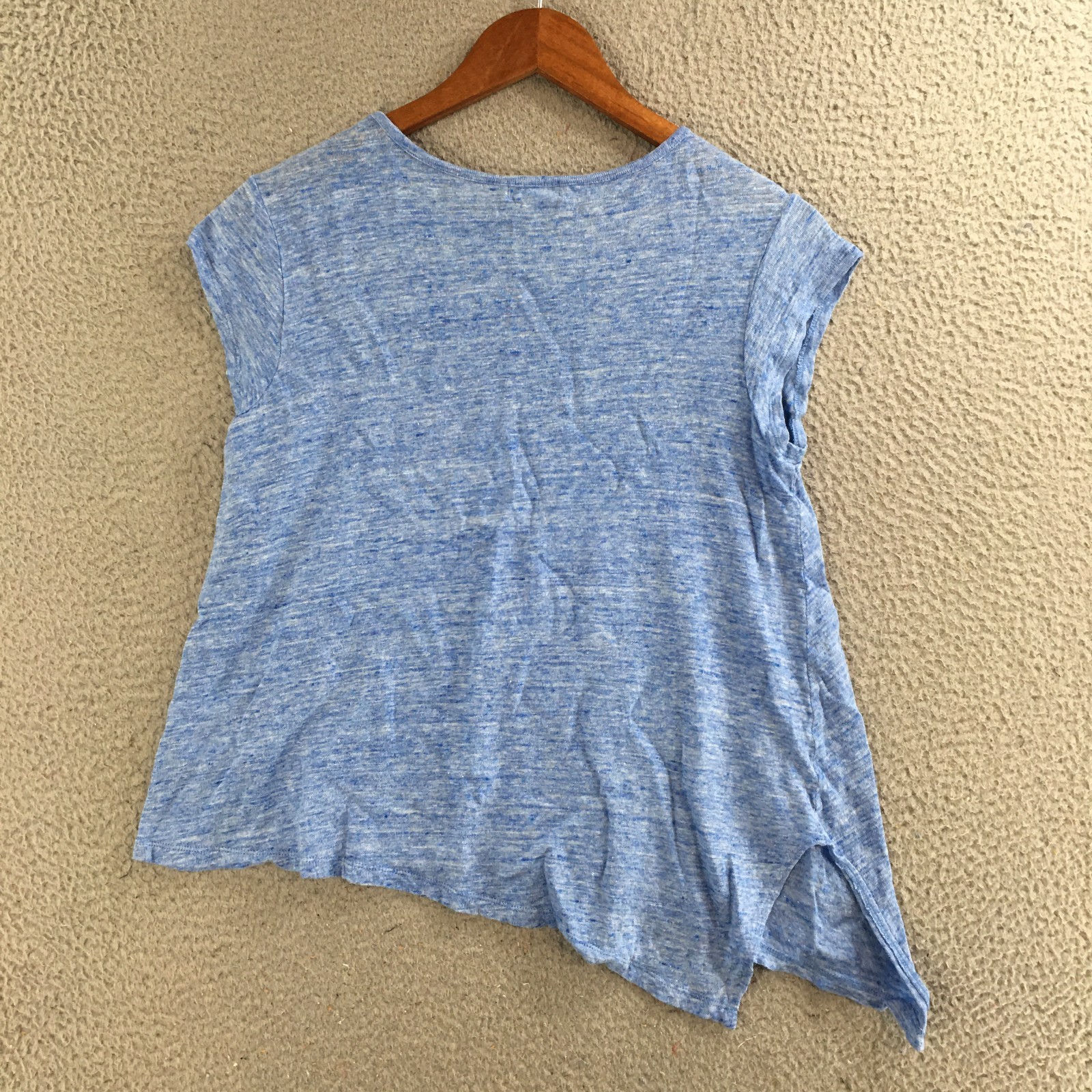 Joie Blousse Womens XS Asymmetrical Hem Short Sleeve Pure Linen Dry Clean Blue