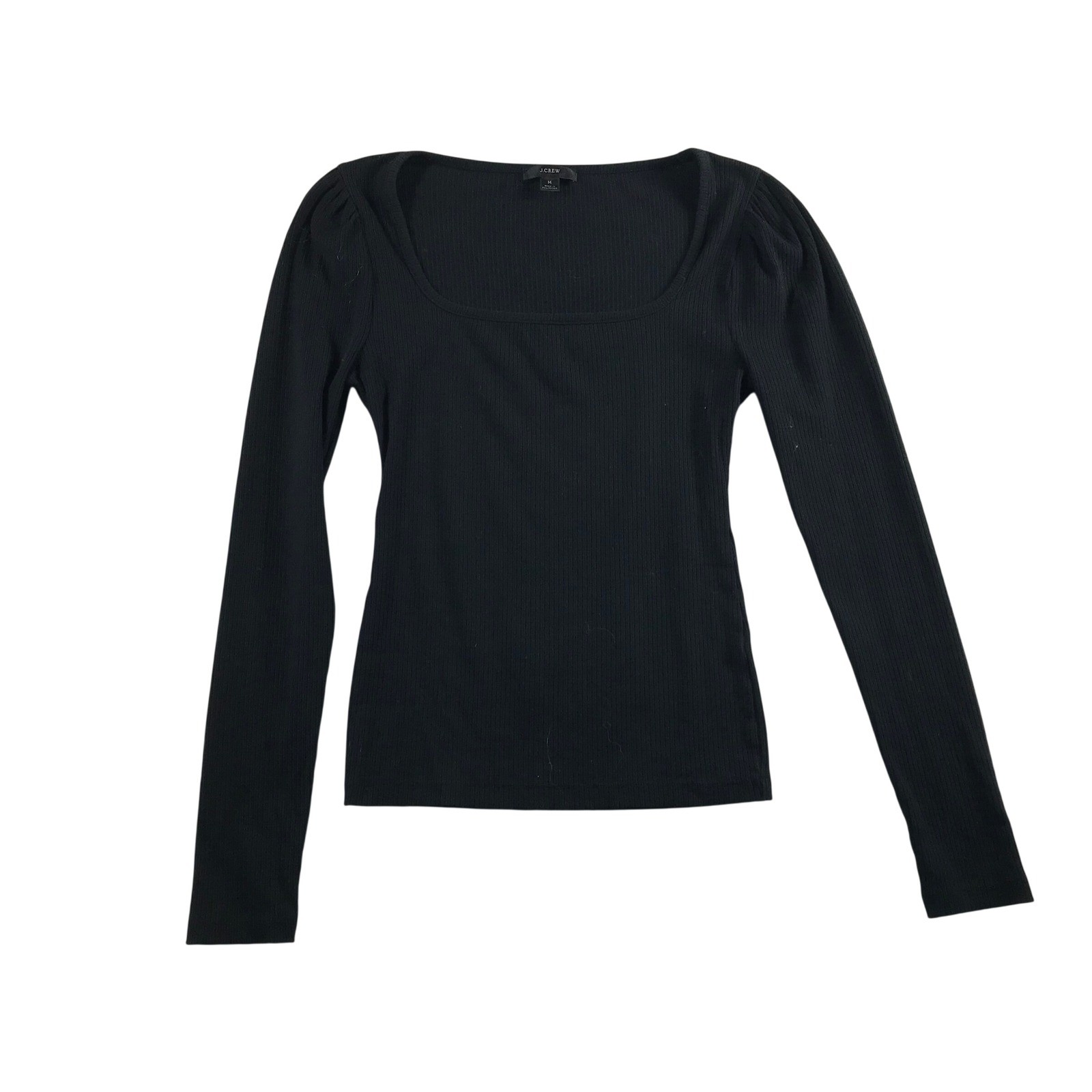 J.Crew Womens Black Ribbed Square Neck Puff Shoulder Long Sleeve Top Size M
