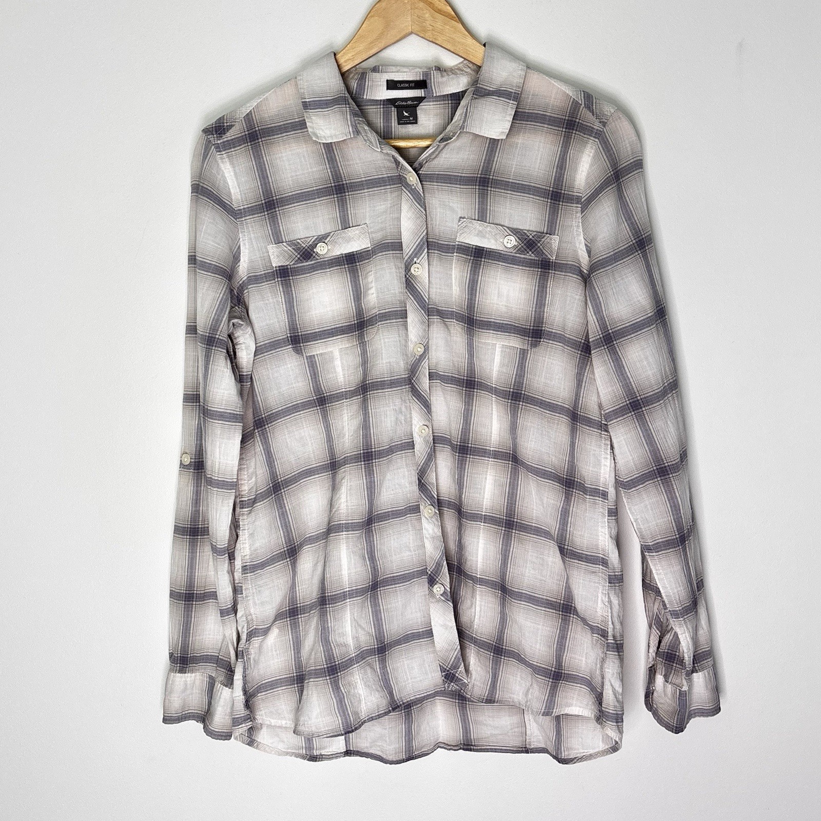 Eddie Bauer Classic Fit Women’s Plaid Western Shirt Size Medium Casual C39