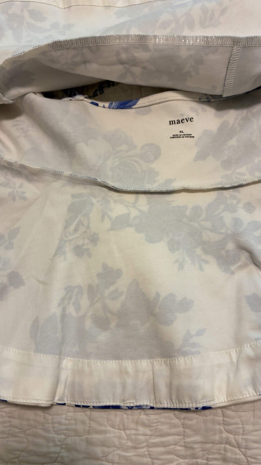 Anthropologie Maeve size XL square neck peplum top blue & white floral toile