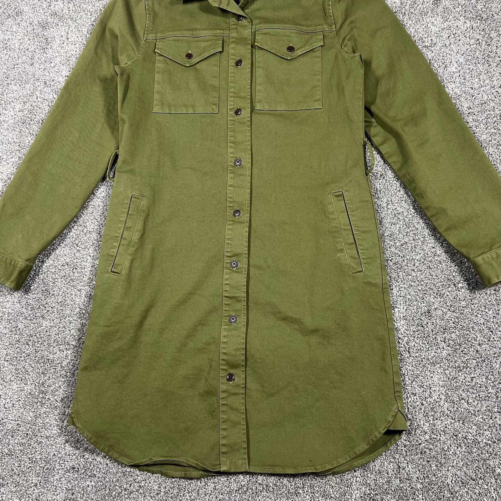 Taylor Stitch The Trench Shirt Dress XS Military Utility Army Green Cotton Top